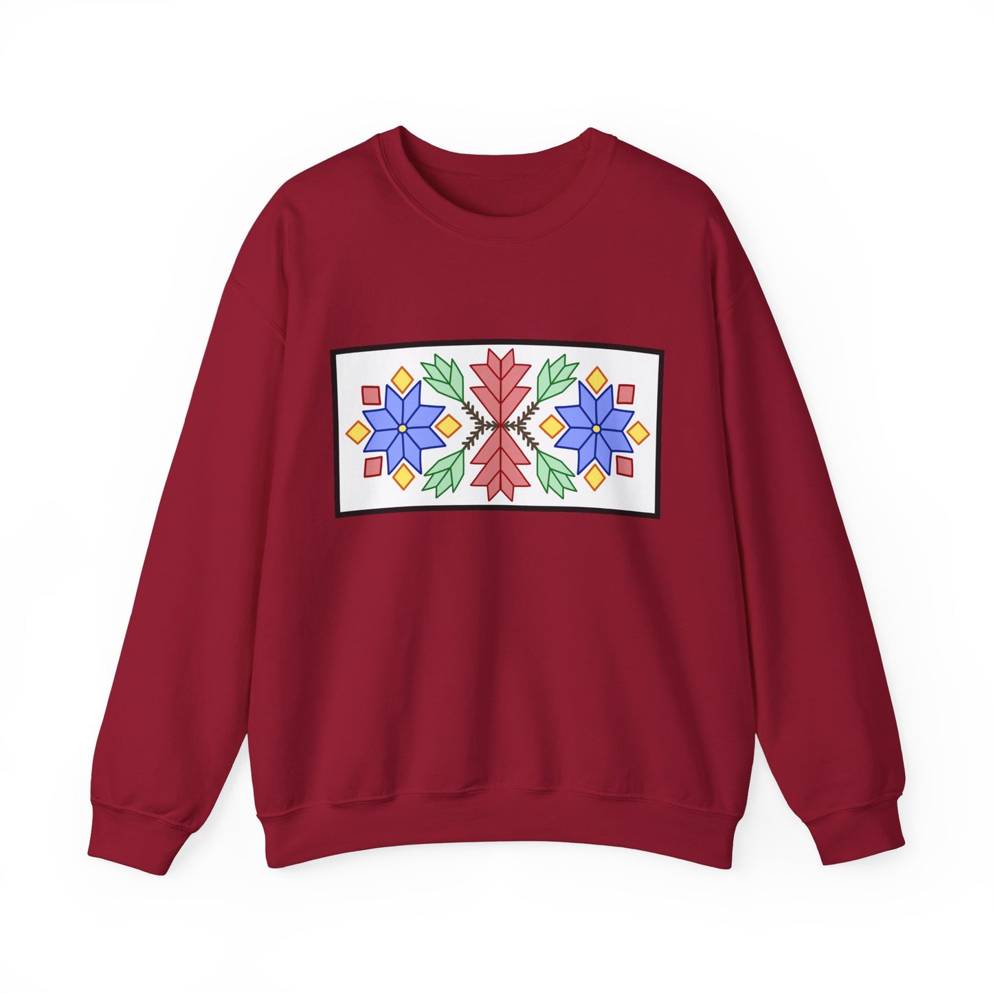 Loom Beadwork Inspired Geometric Ojibwe Floral Design - Unisex Gildan Heavy Blend™ Crewneck Sweatshirt