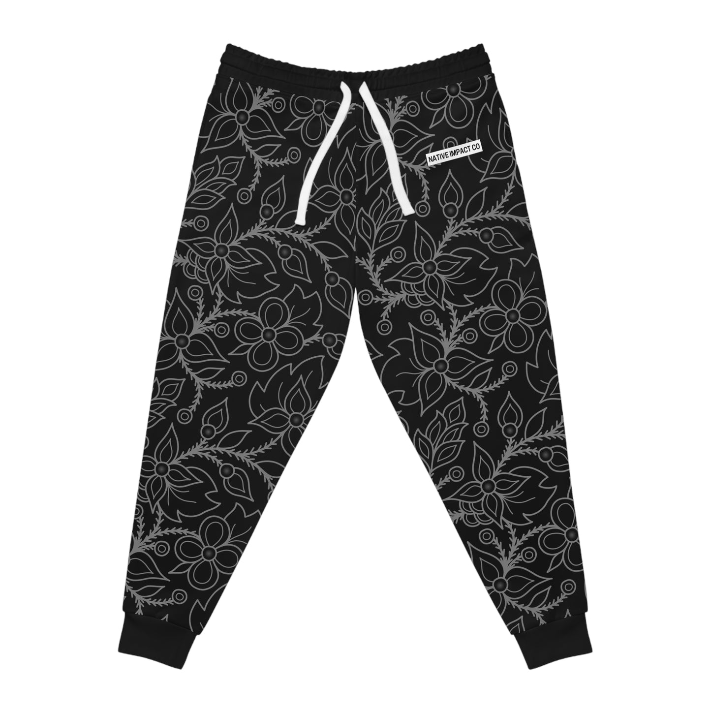 Ojibwe Woodland Floral All-Over-Print Design - Unisex Athletic Joggers - Black