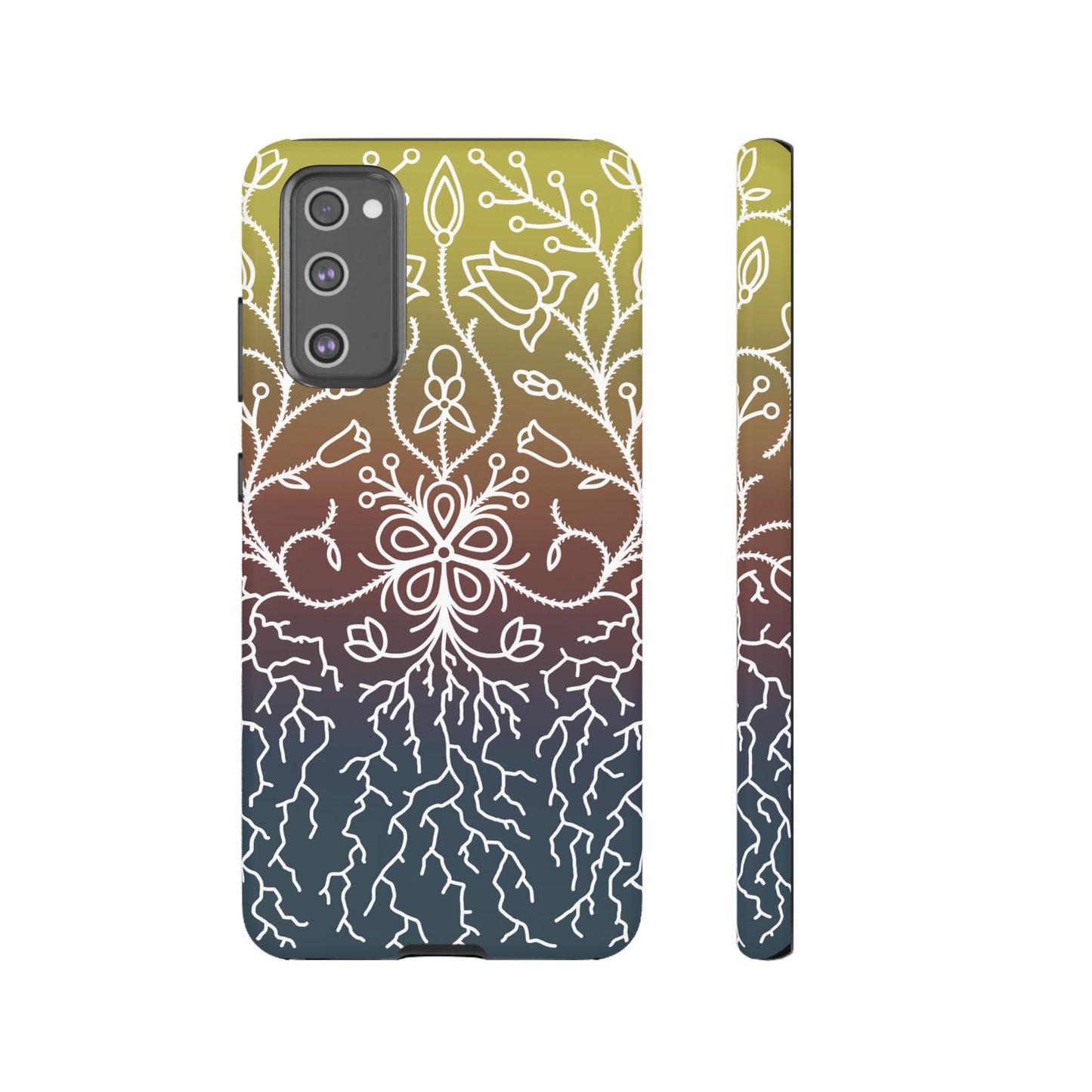 Sunset Ojibwe Floral Print Tough Phone Cases - Black