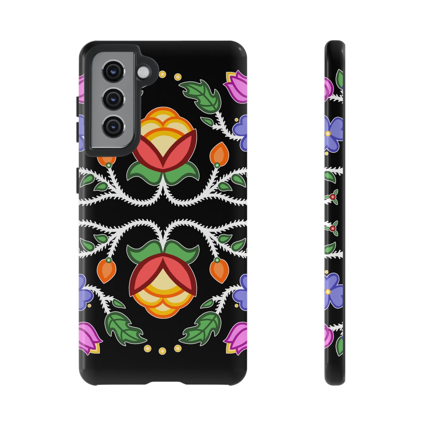 Tulip Design - Ojibwe Floral Tough Phone Cases - Black