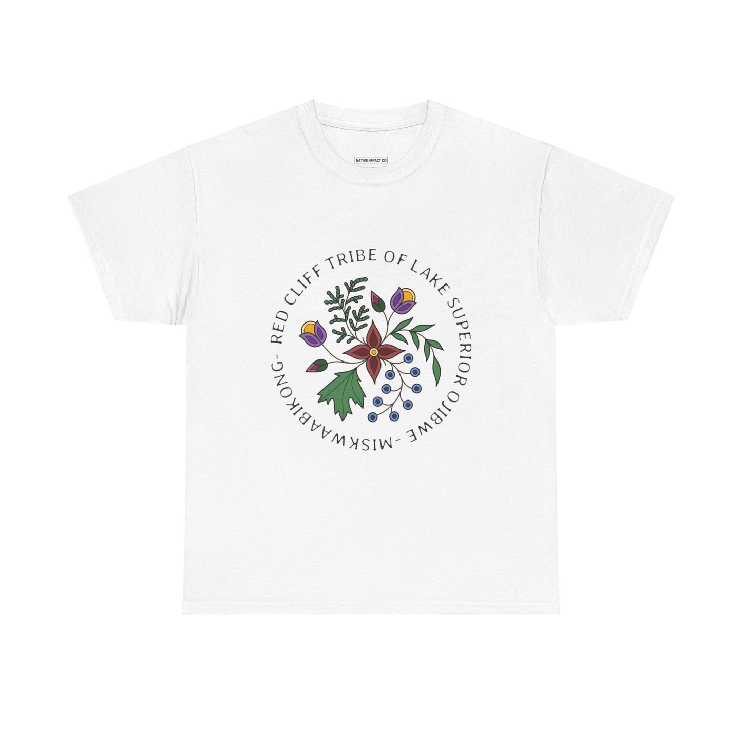 Red Cliff Tribe of Lake Superior Ojibwe Floral Design - Unisex Heavy Cotton Tee