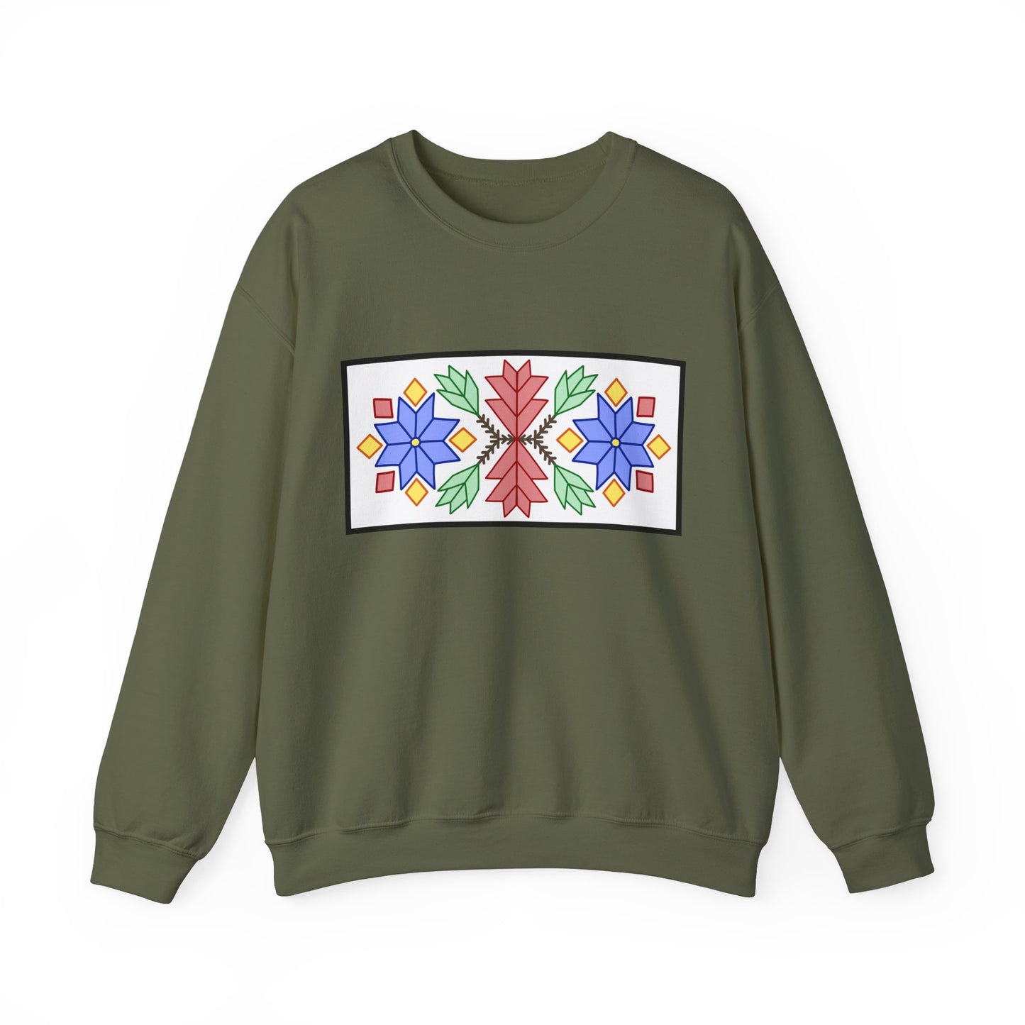 Loom Beadwork Inspired Geometric Ojibwe Floral Design - Unisex Gildan Heavy Blend™ Crewneck Sweatshirt