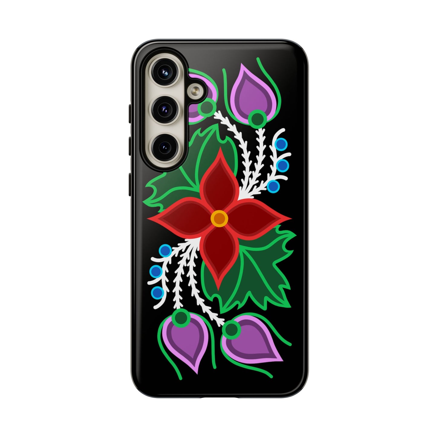 Traditional Ojibwe Floral Tough Phone Cases - Black