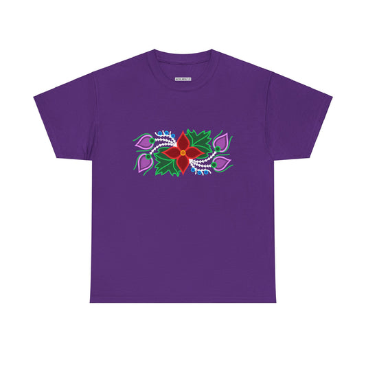 Red Floral & Blue Berries Ojibwe Floral Design - Unisex Gildan Heavy Cotton Tee