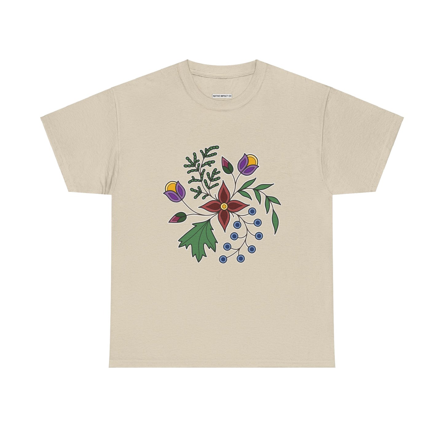 Giizhik / Cedar Ojibwe Floral Design - Unisex Gildan Heavy Cotton Tee