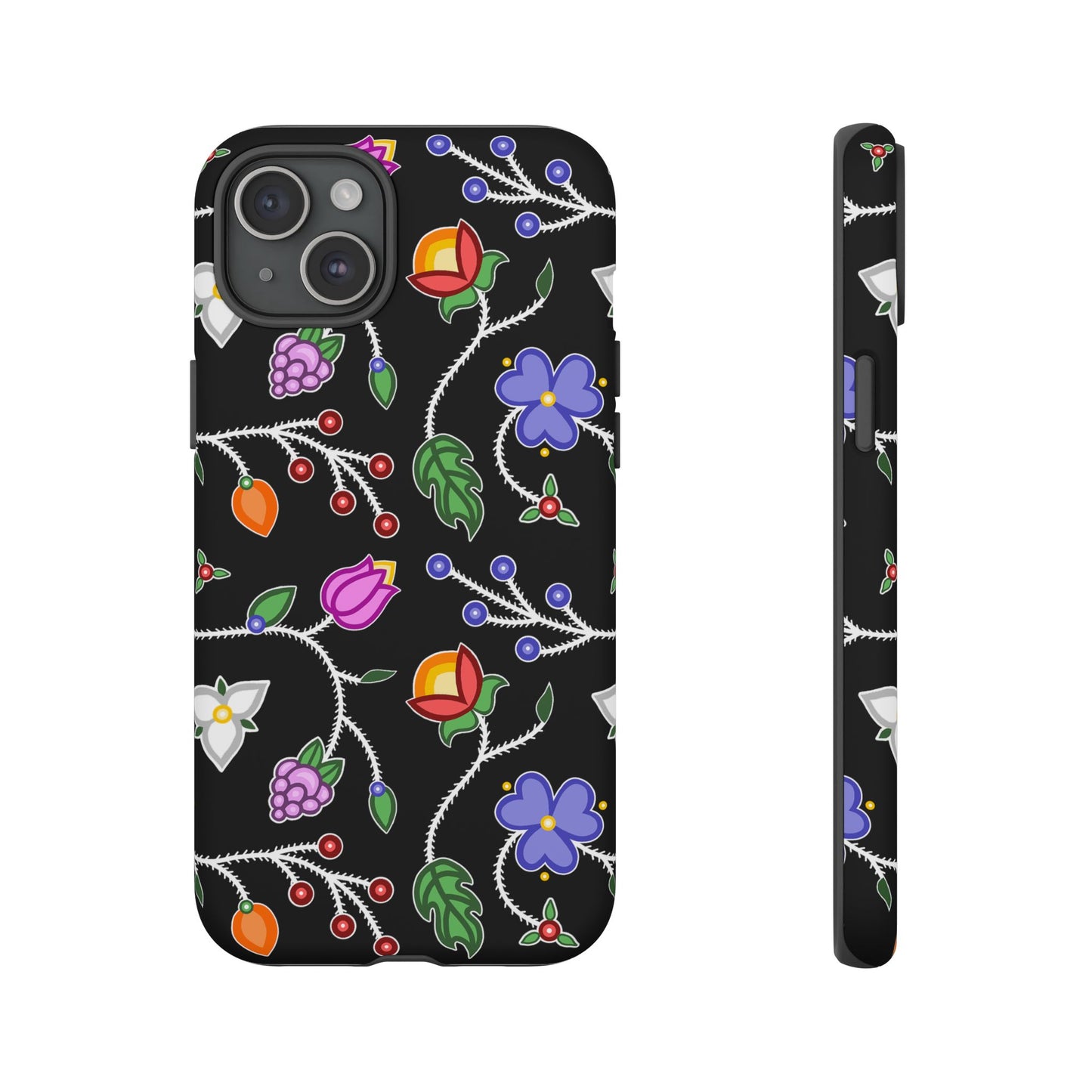 Ojibwe Floral Tough Phone Cases - Black