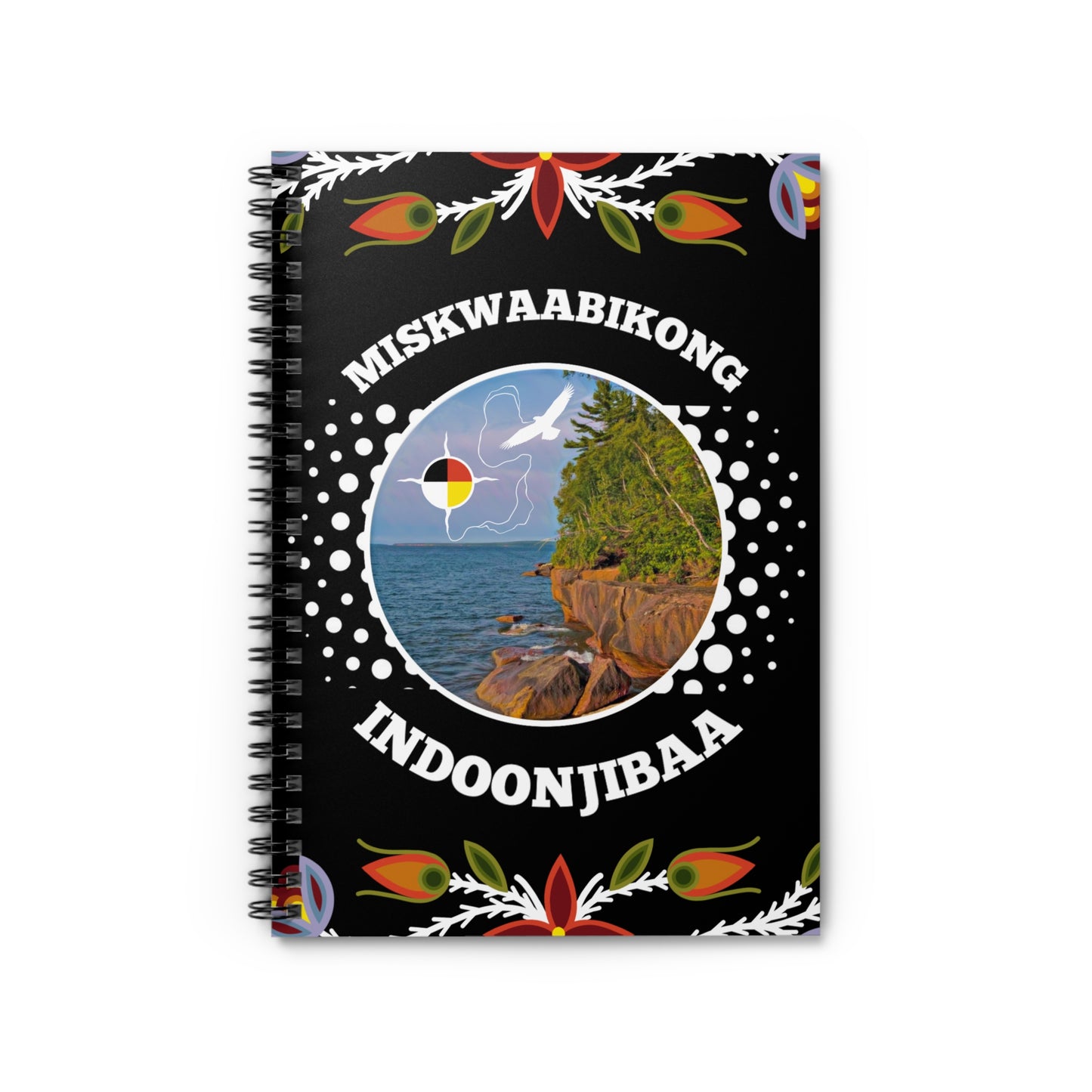 Red Cliff Shoreline & Ojibwe Florals - Spiral Notebook - Ruled Line