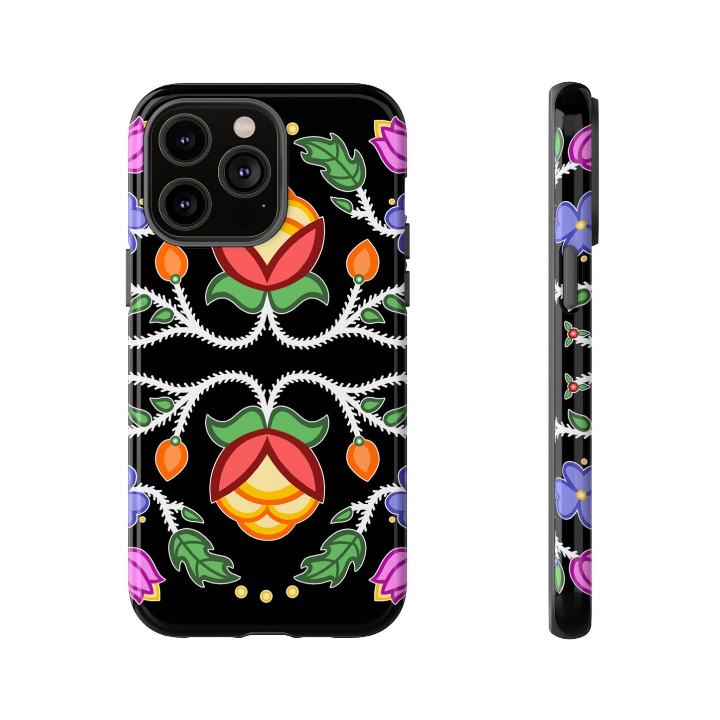 Tulip Design - Ojibwe Floral Tough Phone Cases - Black