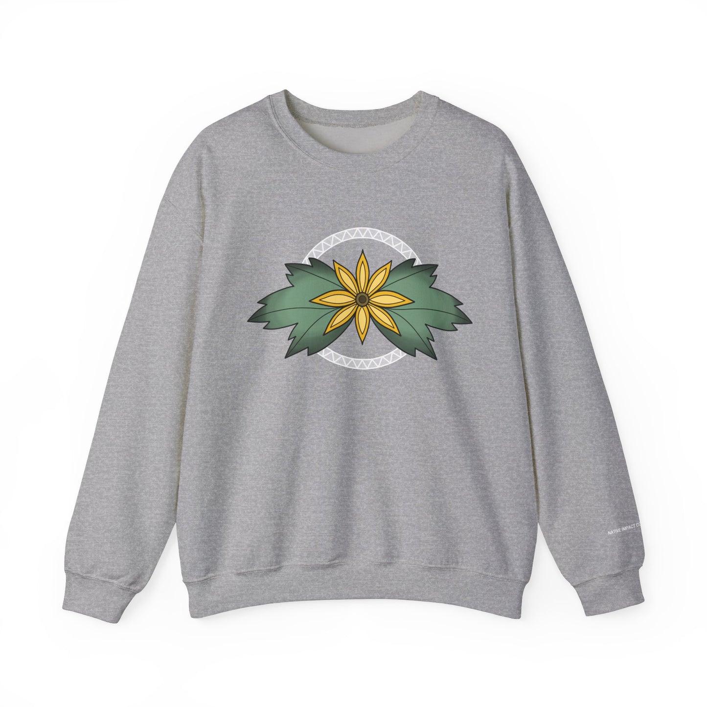 Sunflower Ojibwe Style Floral With Zig Zag Design - Unisex Gildan Heavy Blend™ Crewneck Sweatshirt