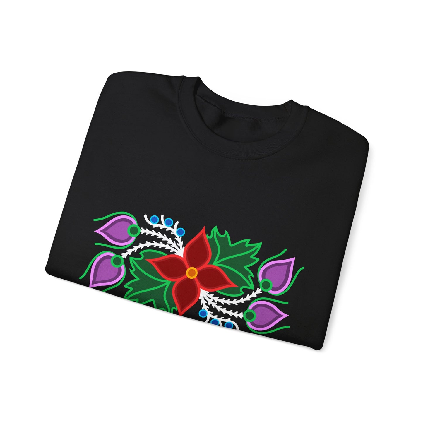 Red Floral & Blue Berries - Ojibwe Floral Design - Unisex Gildan Heavy Blend™ Crewneck Sweatshirt