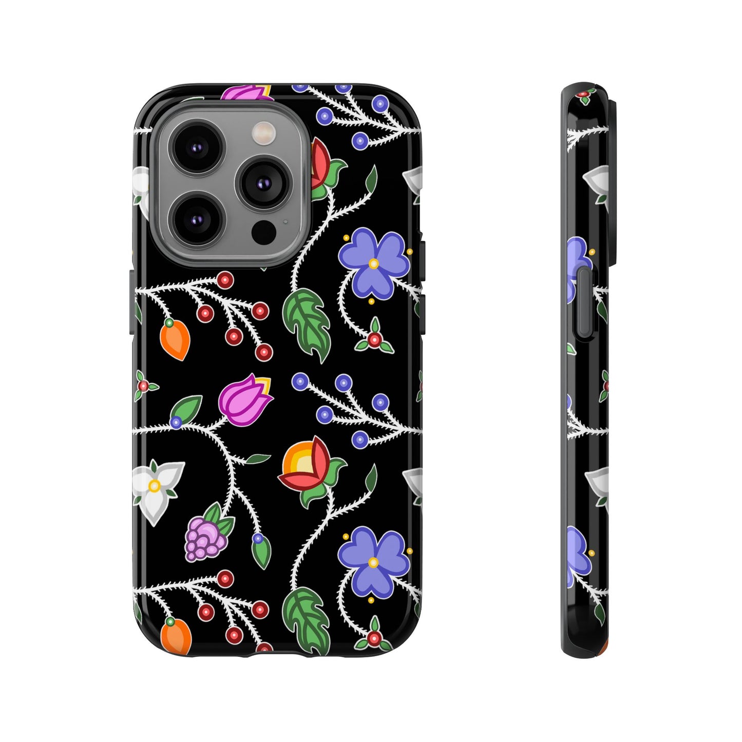 Ojibwe Floral Tough Phone Cases - Black