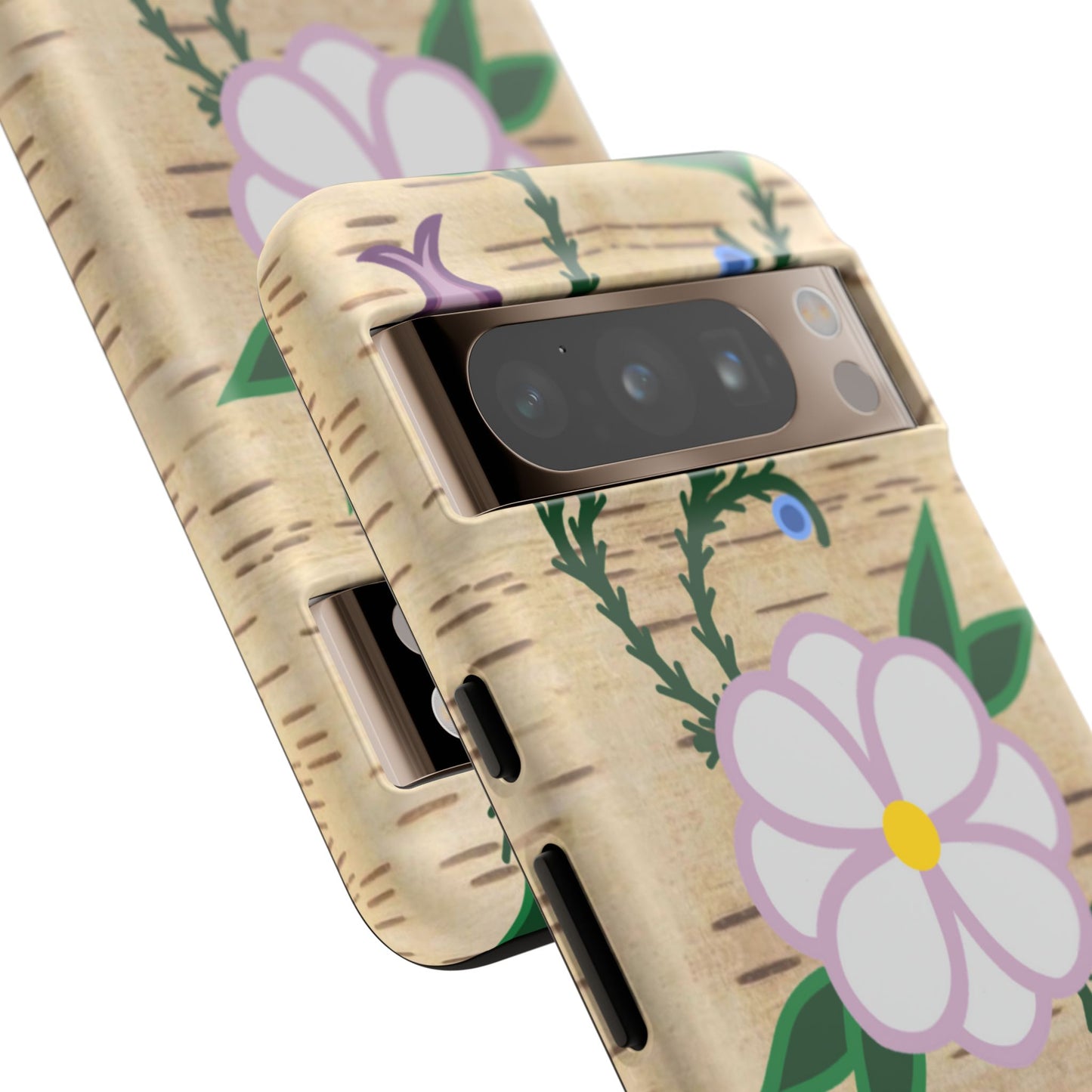 Birchbark Print Ojibwe Floral Tough Phone Cases - Black