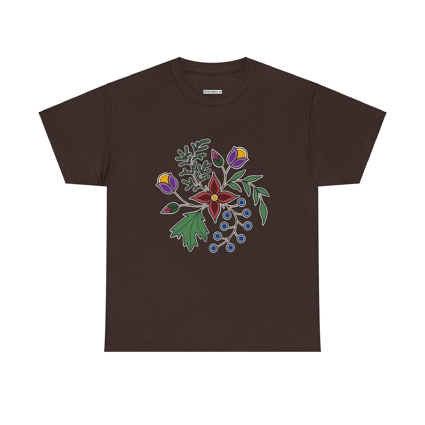 Giizhik / Cedar Ojibwe Floral Design - Unisex Gildan Heavy Cotton Tee