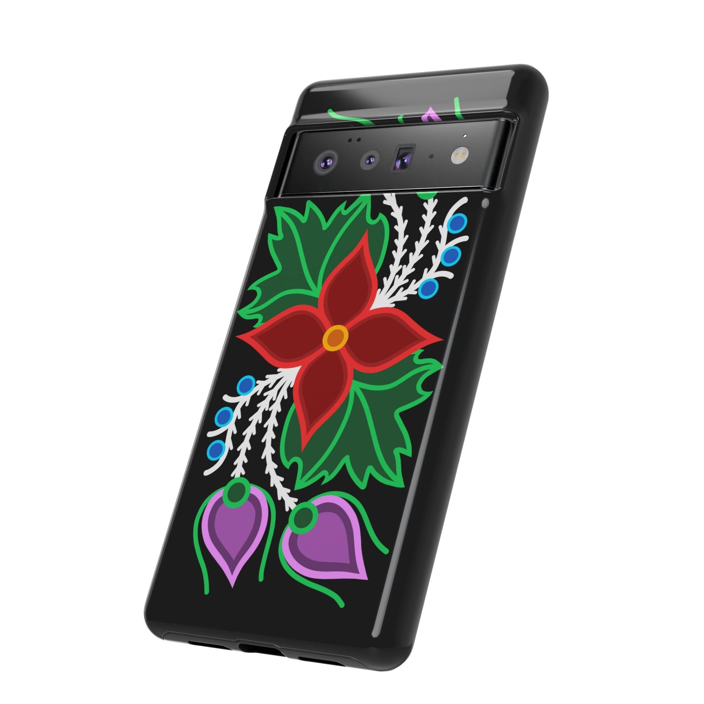 Traditional Ojibwe Floral Tough Phone Cases - Black