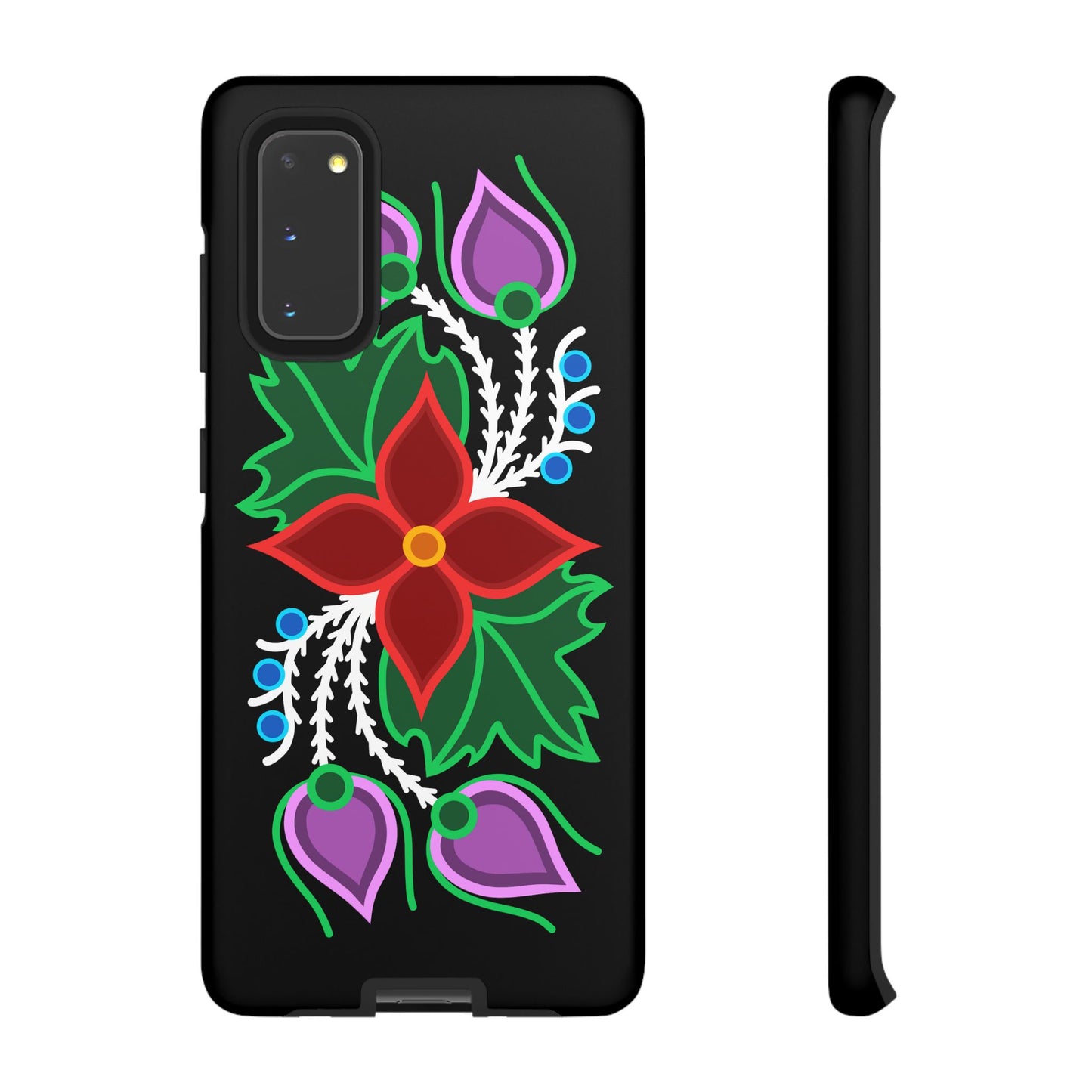 Traditional Ojibwe Floral Tough Phone Cases - Black