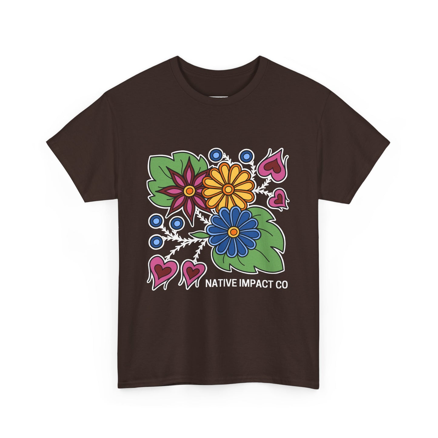 Hearts & Berries Contemporary Ojibwe Floral Design - Unisex Gildan Heavy Cotton Tee