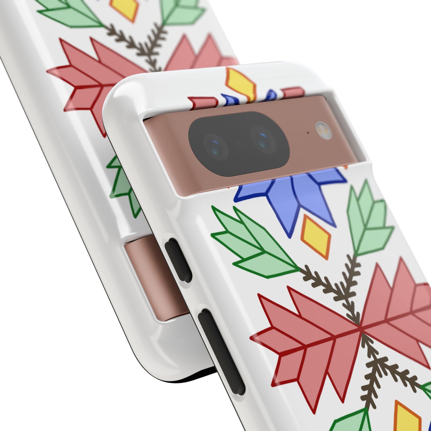 Geometric Ojibwe Floral Tough Phone Cases - White