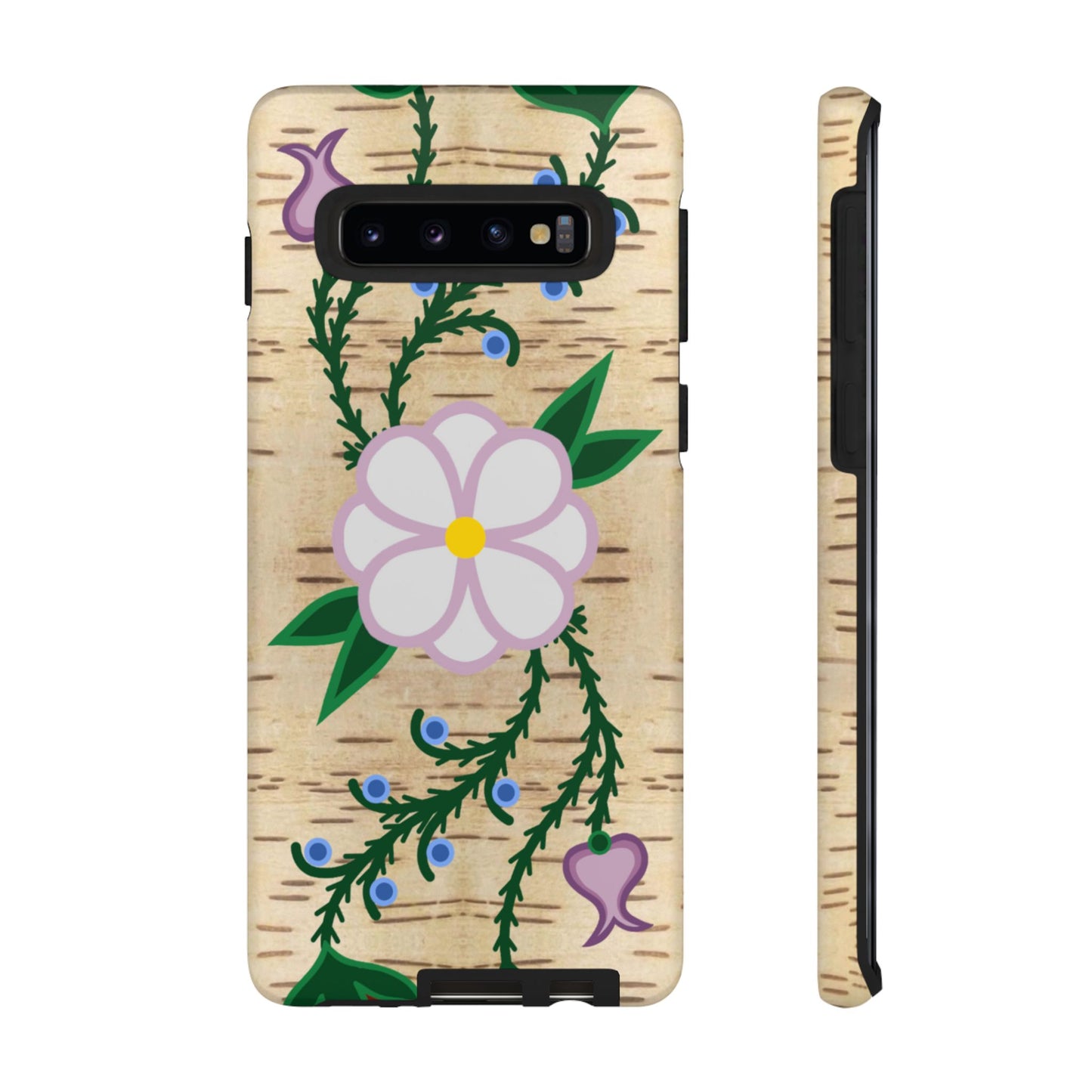 Birchbark Print Ojibwe Floral Tough Phone Cases - Black