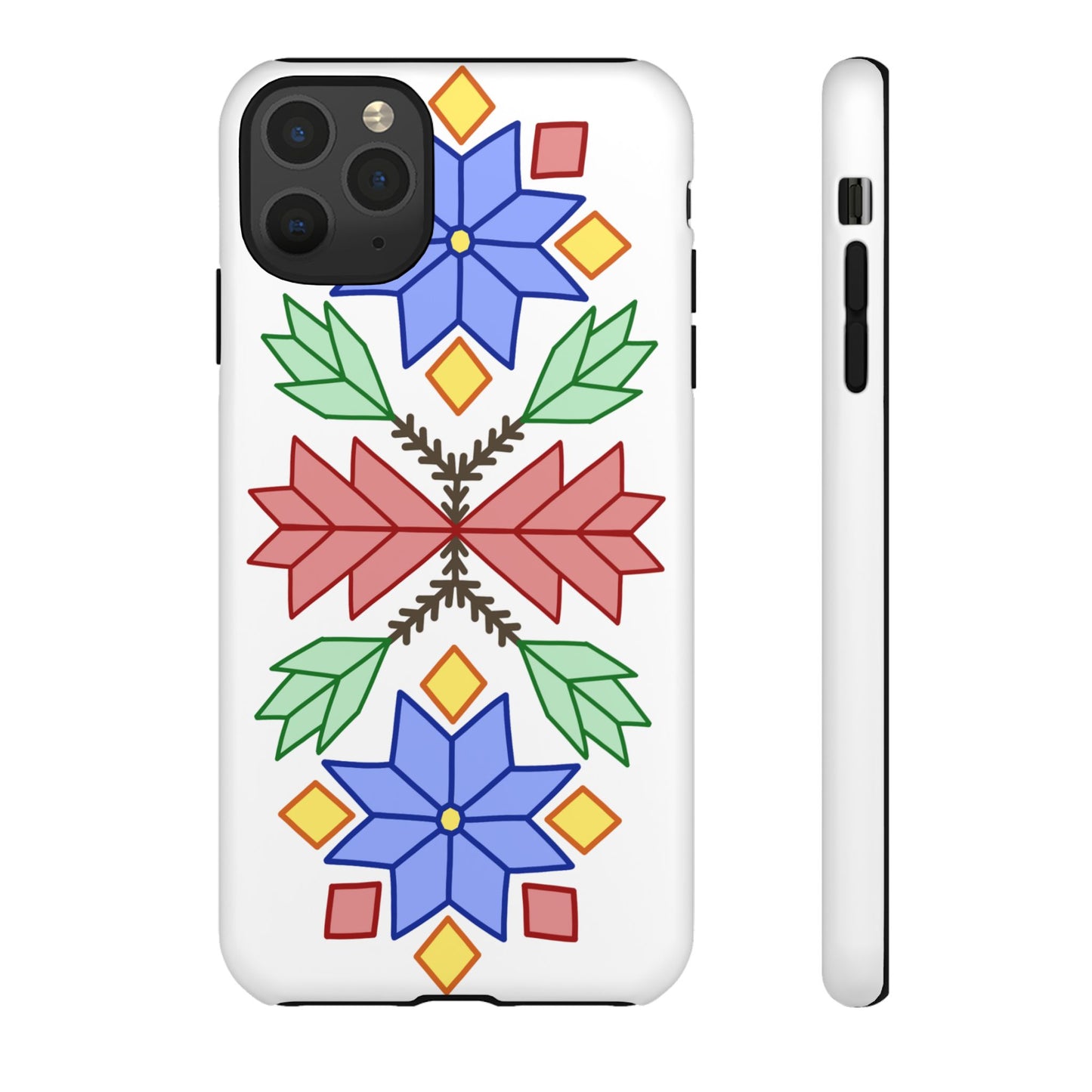 Geometric Ojibwe Floral Tough Phone Cases - White