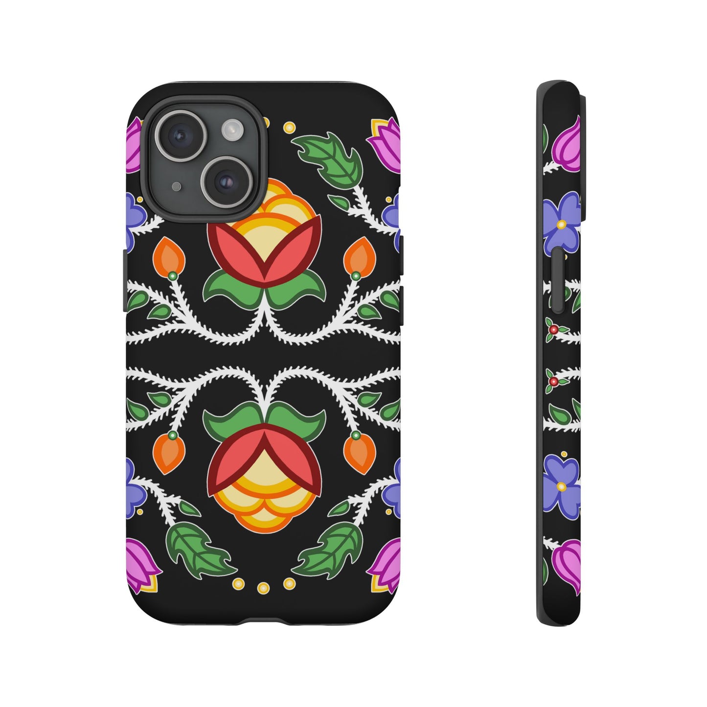 Tulip Design - Ojibwe Floral Tough Phone Cases - Black