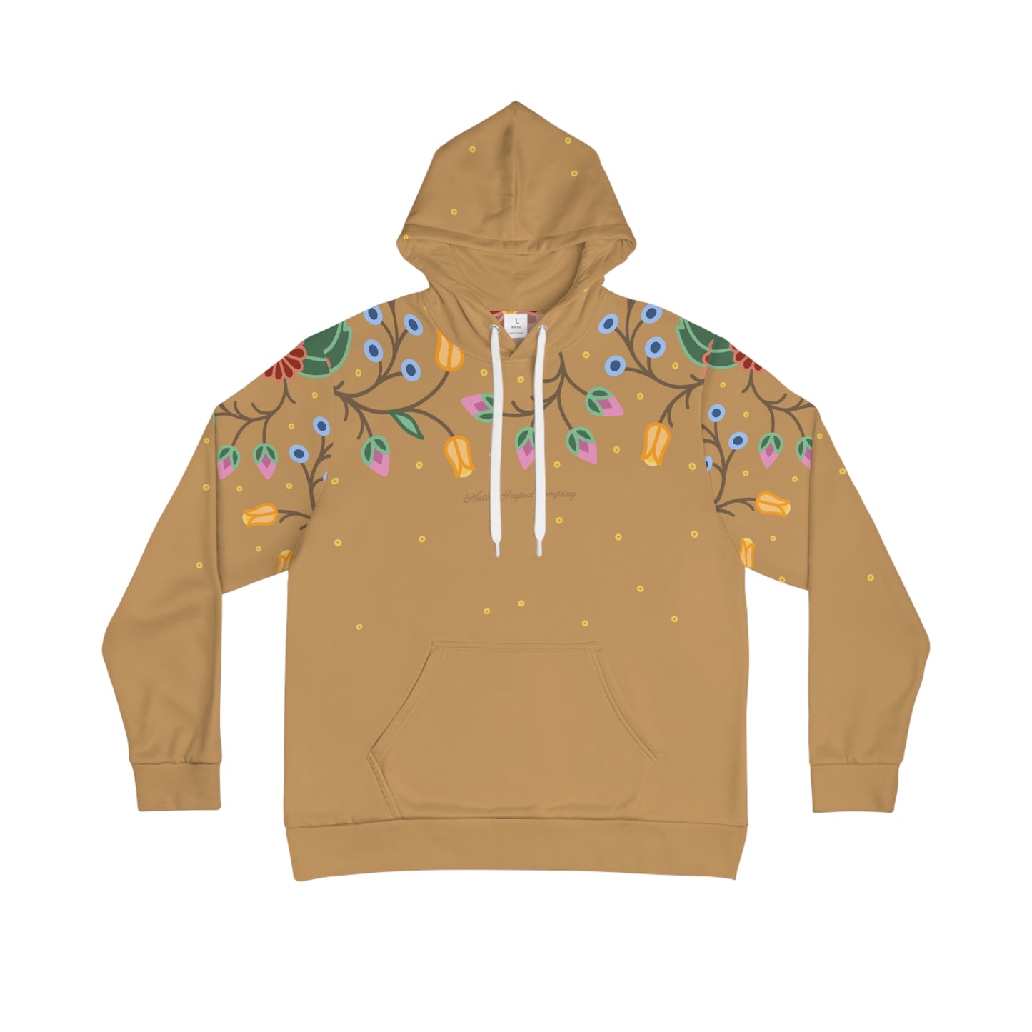 Traditional Style Ojibwe Florals & Sequins - All-Over-Print Hoodie - Gold Tan