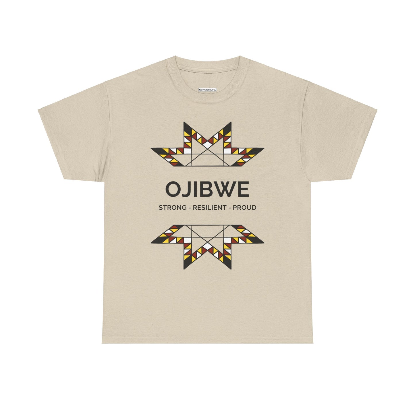 Ojibwe Pride Text & Geometric Star Design - Unisex Gildan Heavy Cotton Tee