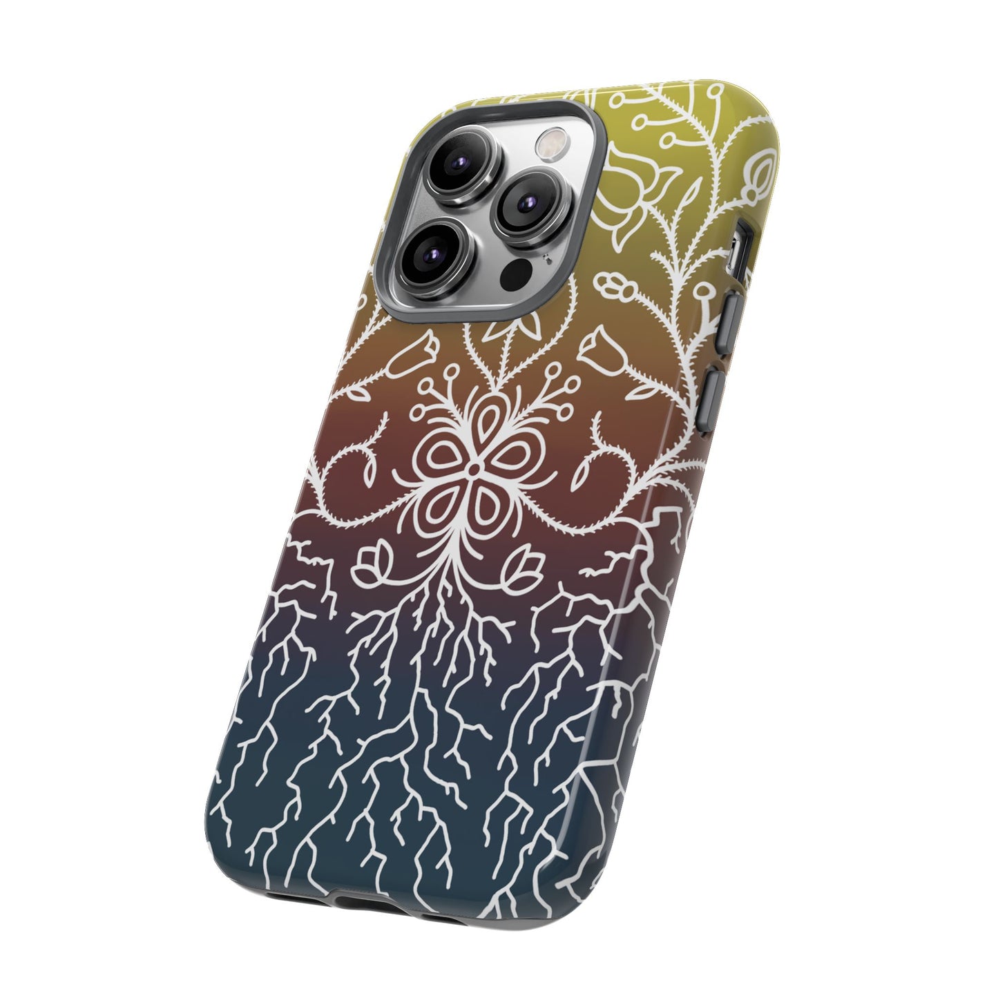 Sunset Ojibwe Floral Print Tough Phone Cases - Black