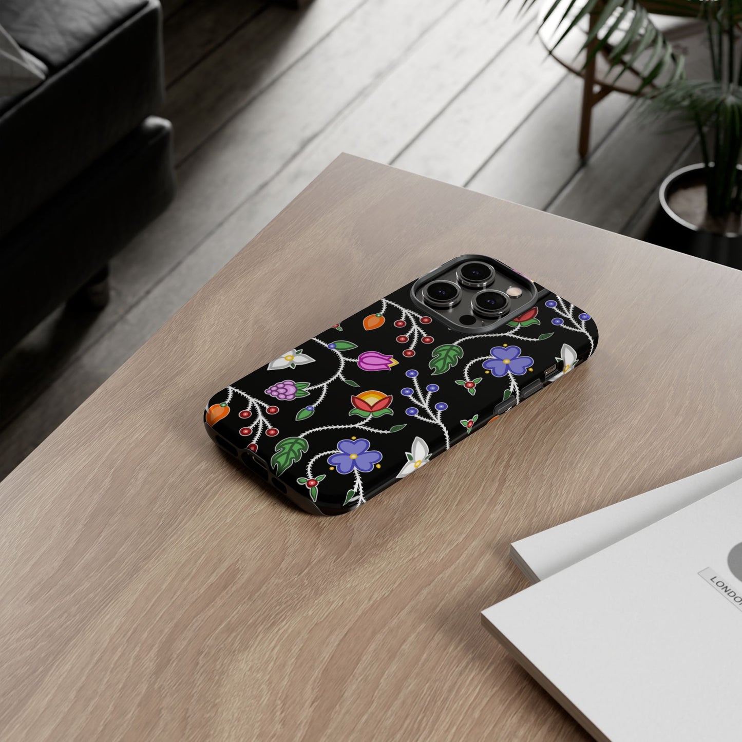 Ojibwe Floral Tough Phone Cases - Black