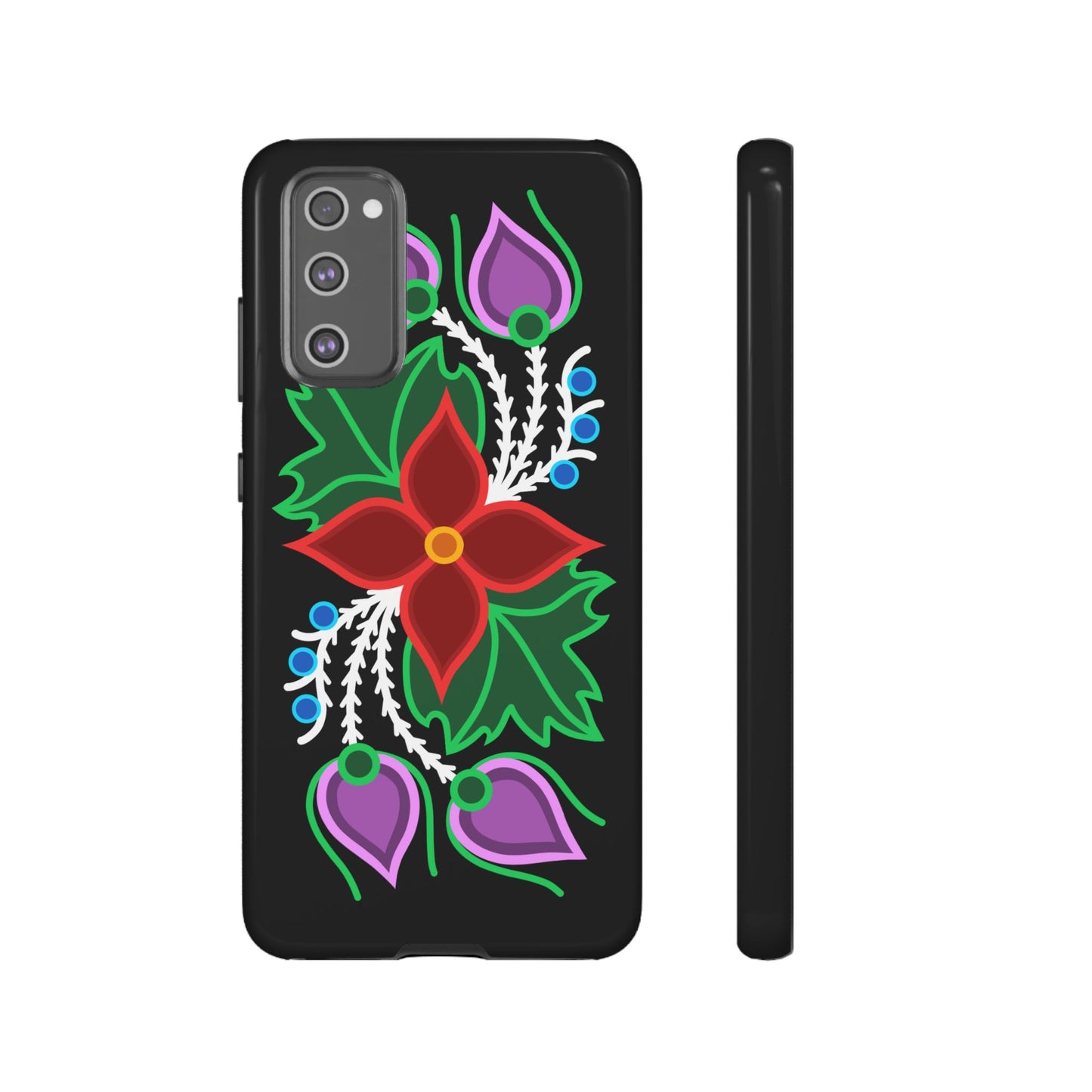 Traditional Ojibwe Floral Tough Phone Cases - Black