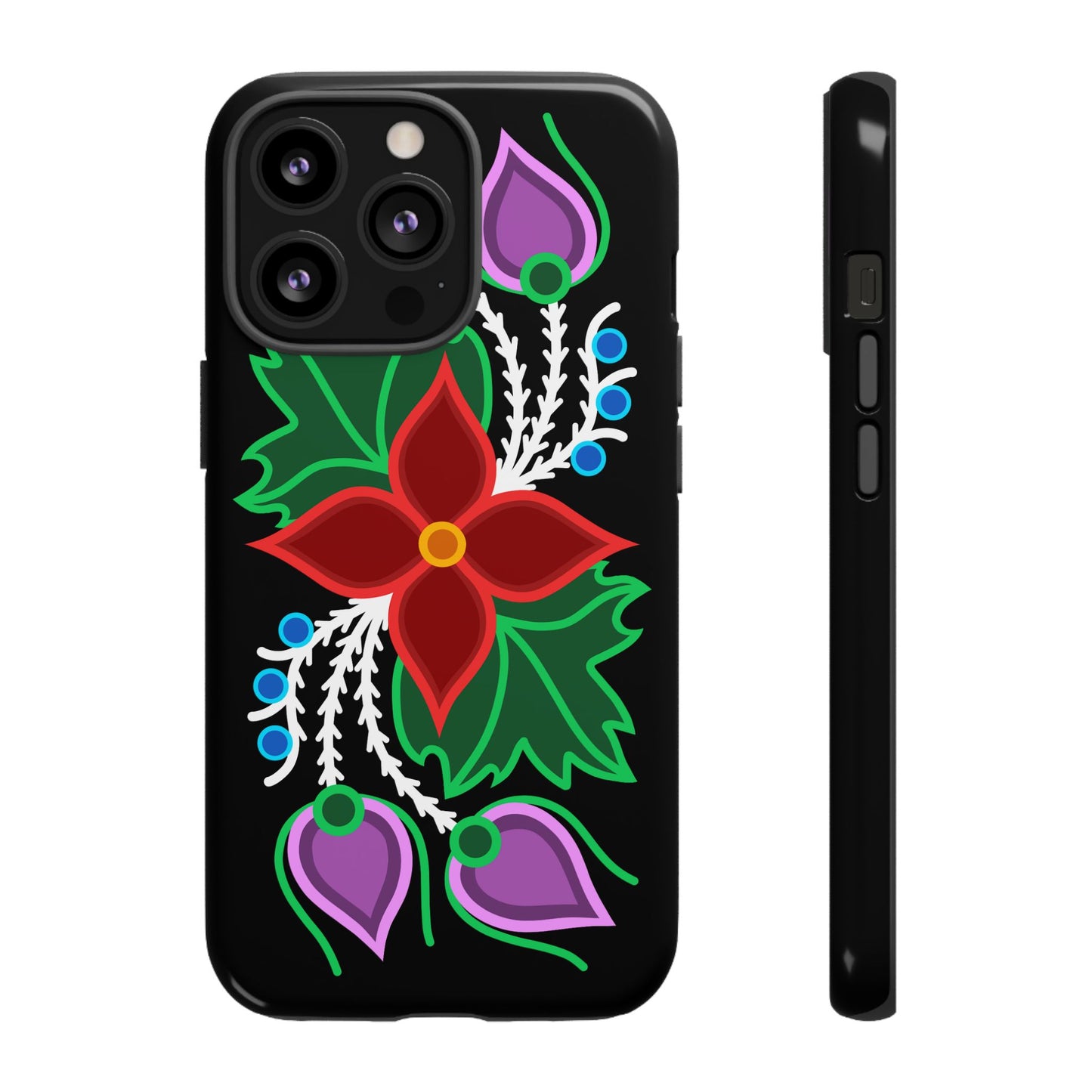 Traditional Ojibwe Floral Tough Phone Cases - Black