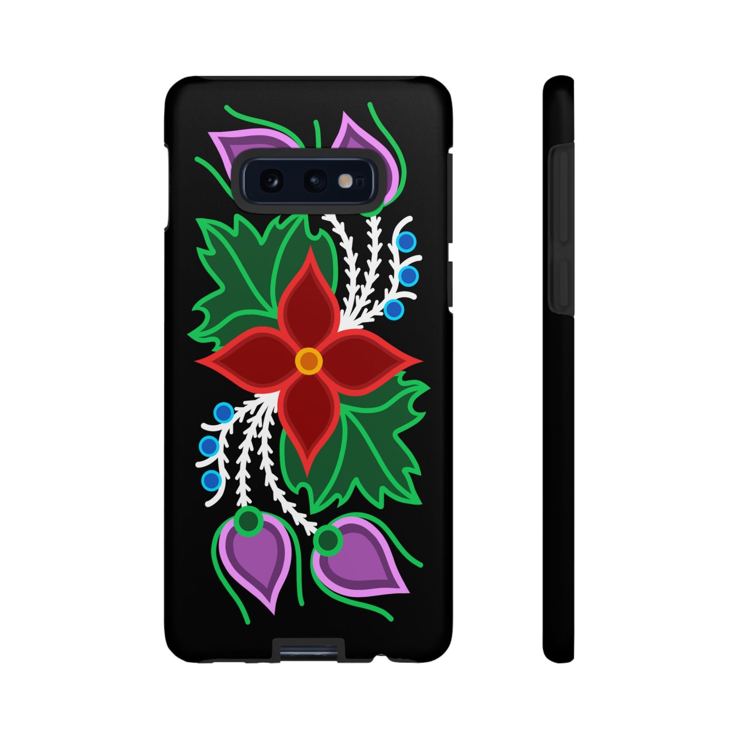 Traditional Ojibwe Floral Tough Phone Cases - Black