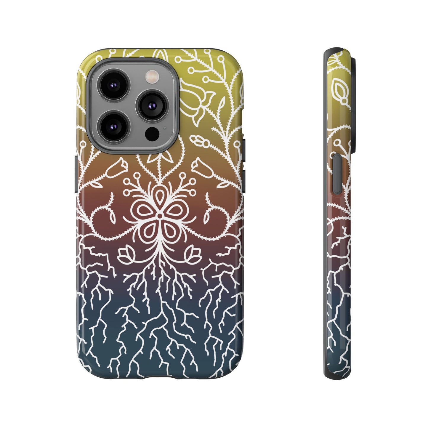 Sunset Ojibwe Floral Print Tough Phone Cases - Black