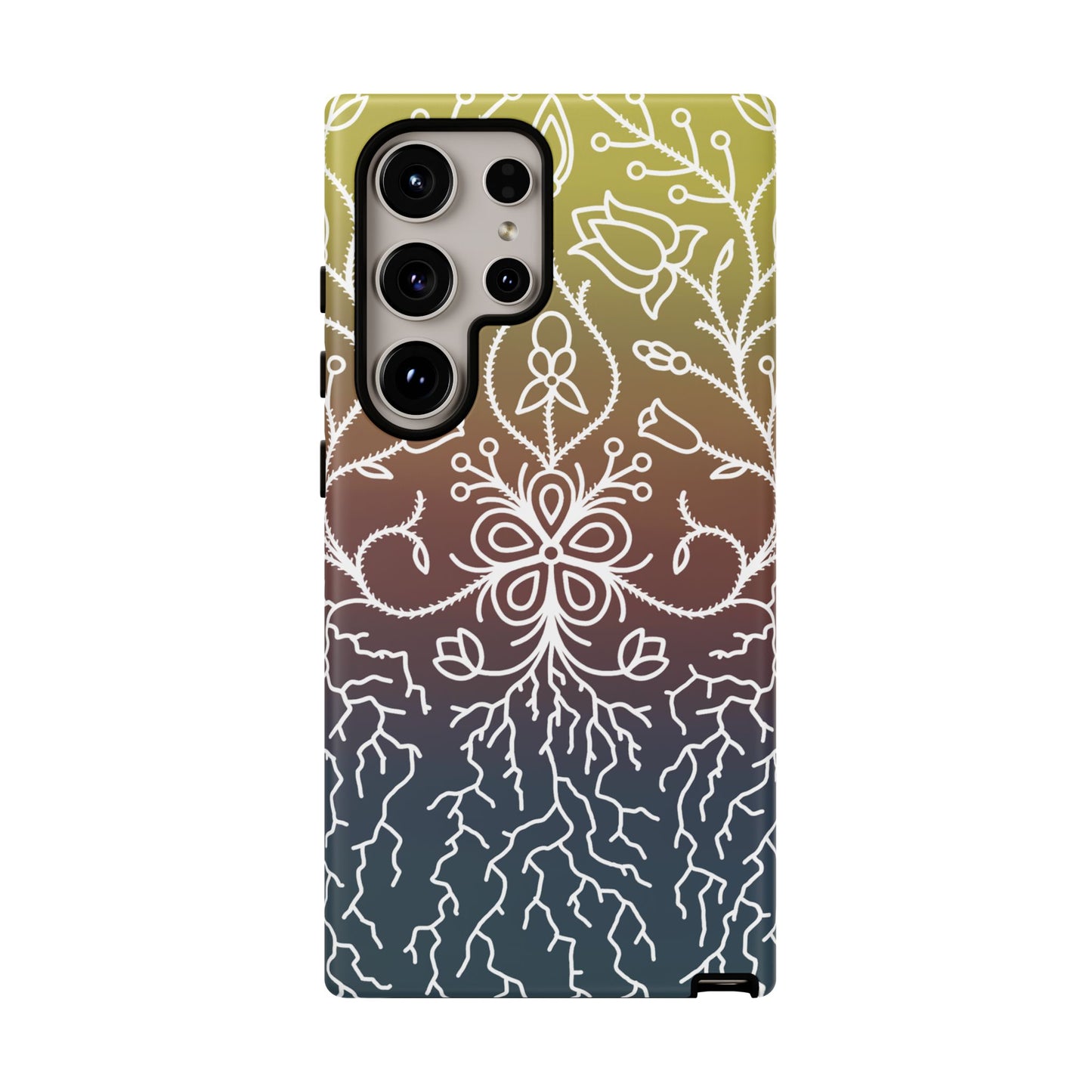 Sunset Ojibwe Floral Print Tough Phone Cases - Black