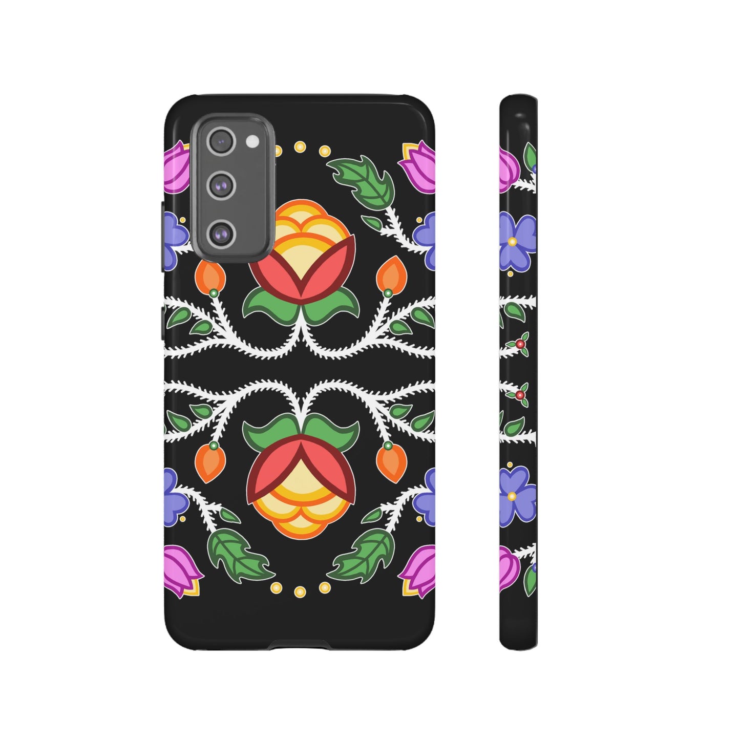 Tulip Design - Ojibwe Floral Tough Phone Cases - Black