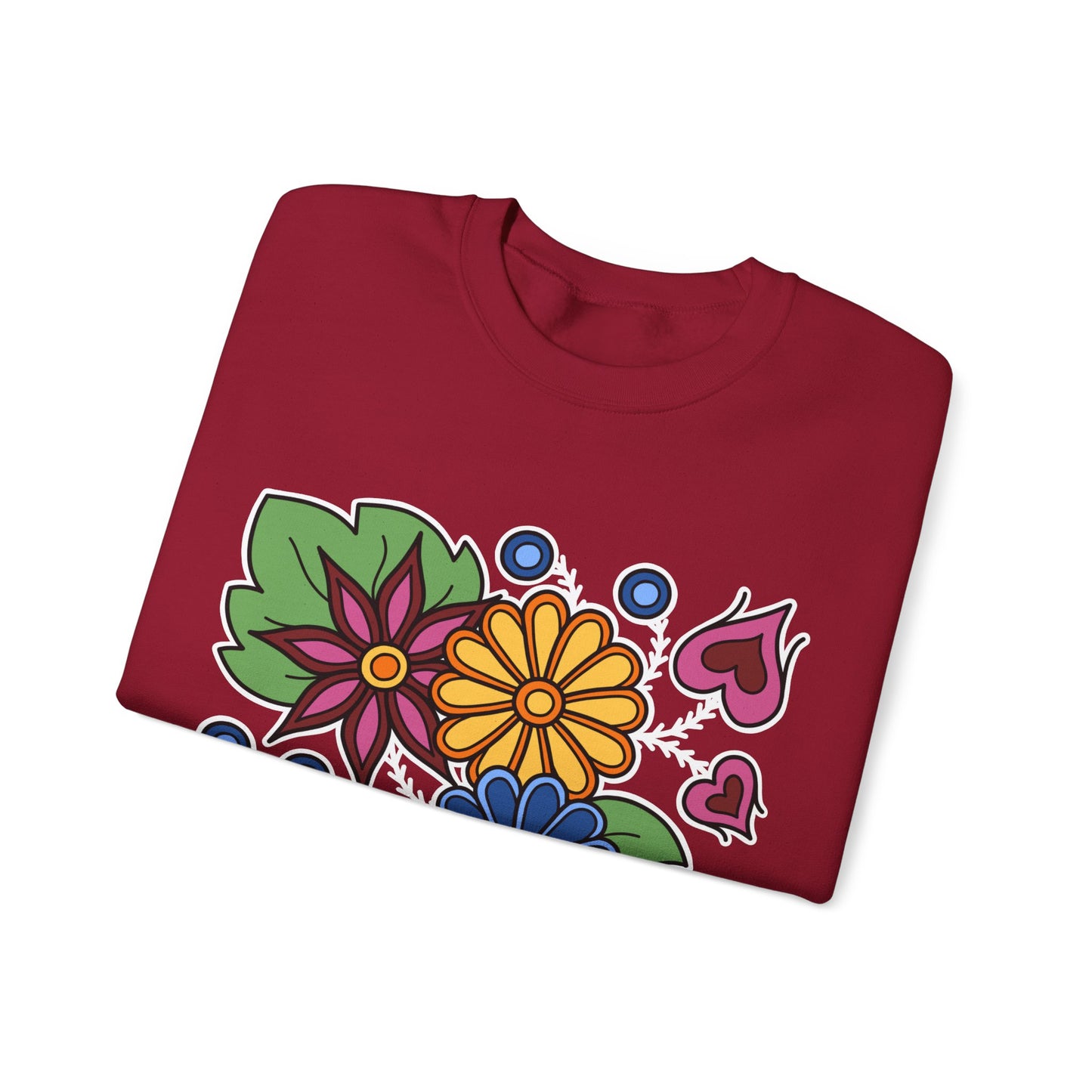 Hearts & Berries Contemporary Ojibwe Floral Design - Unisex Gildan Heavy Blend™ Crewneck Sweatshirt