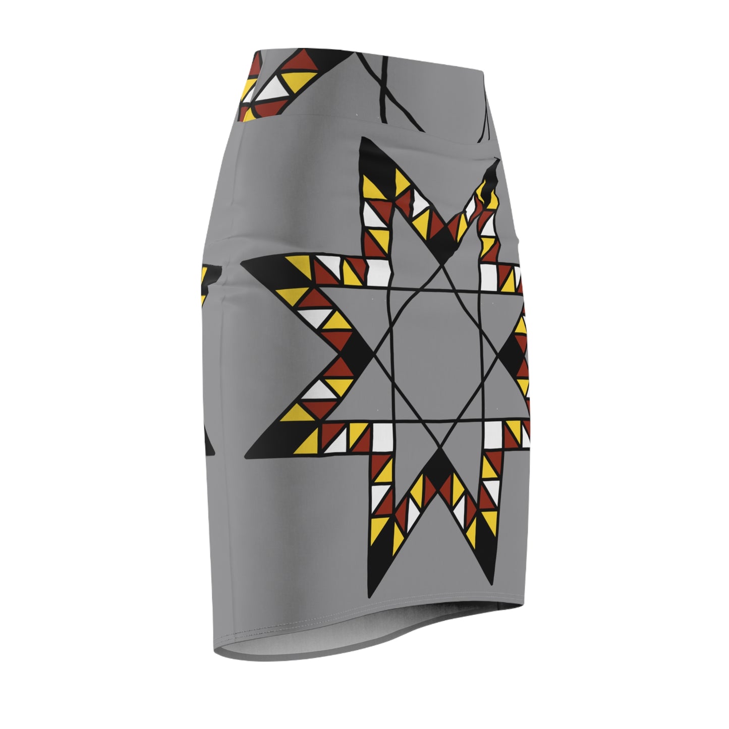 Star Quilt Design With Fire Colors - Women's Pencil Skirt - Gray