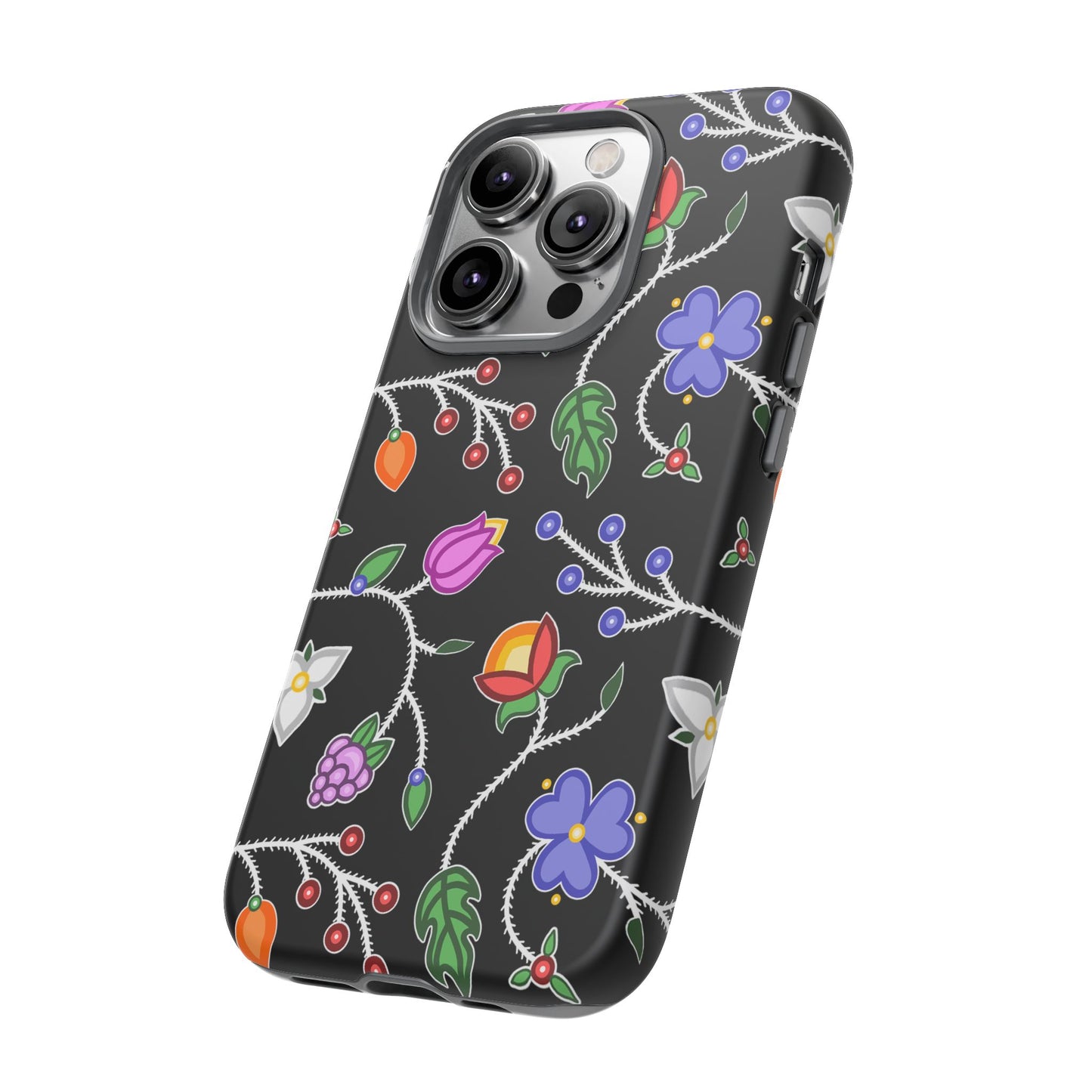 Ojibwe Floral Tough Phone Cases - Black