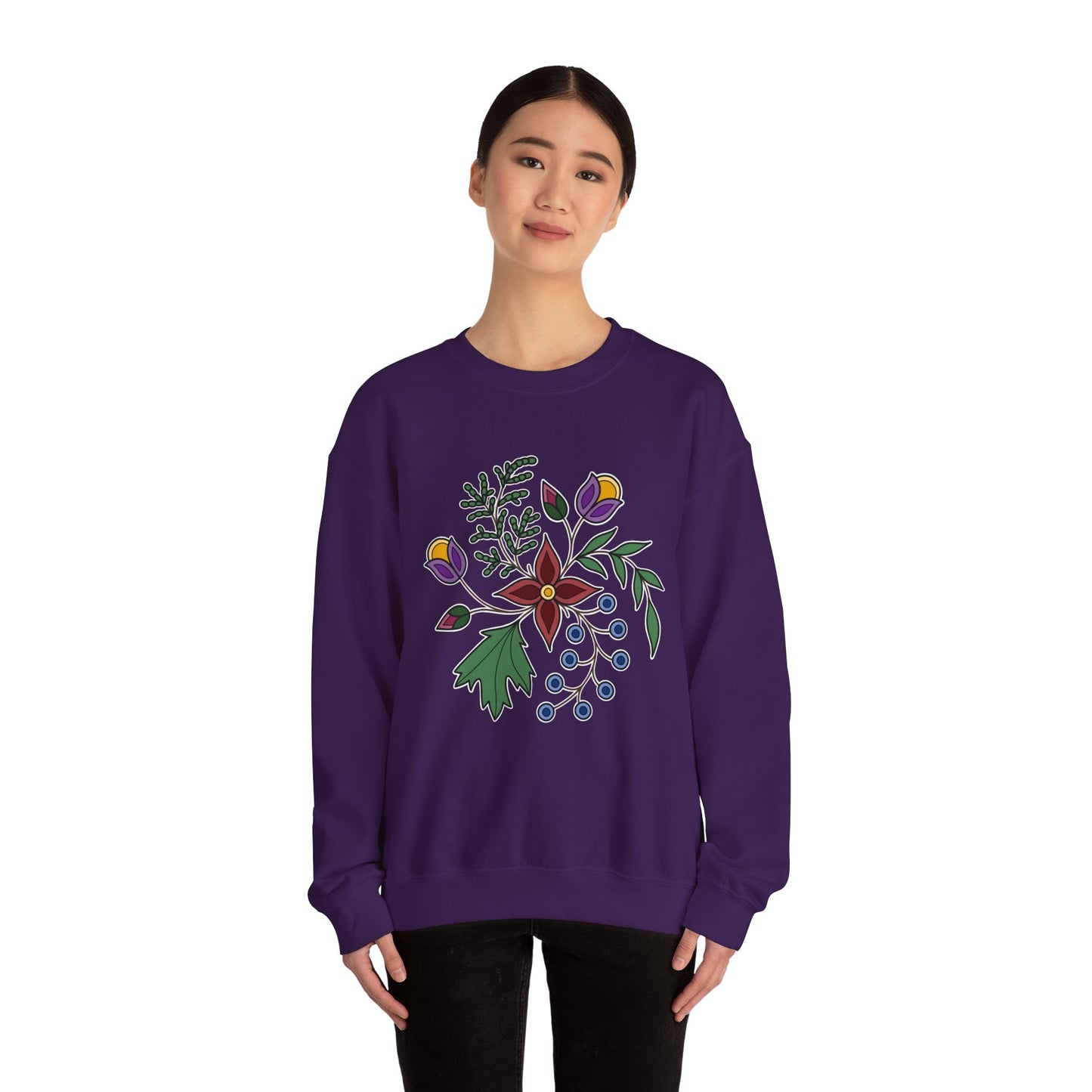 Giizhik / Cedar Ojibwe Floral Design - Unisex Gildan Heavy Blend™ Crewneck Sweatshirt