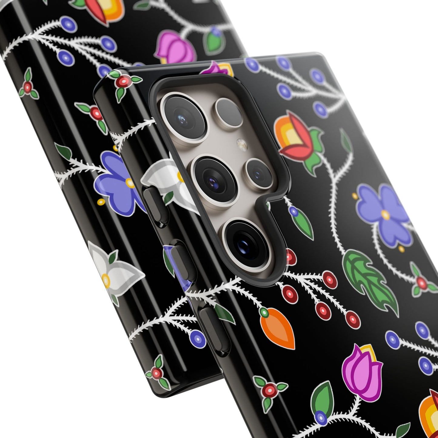 Ojibwe Floral Tough Phone Cases - Black