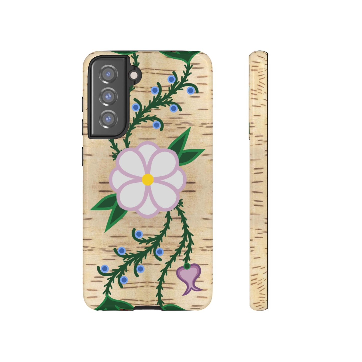 Birchbark Print Ojibwe Floral Tough Phone Cases - Black