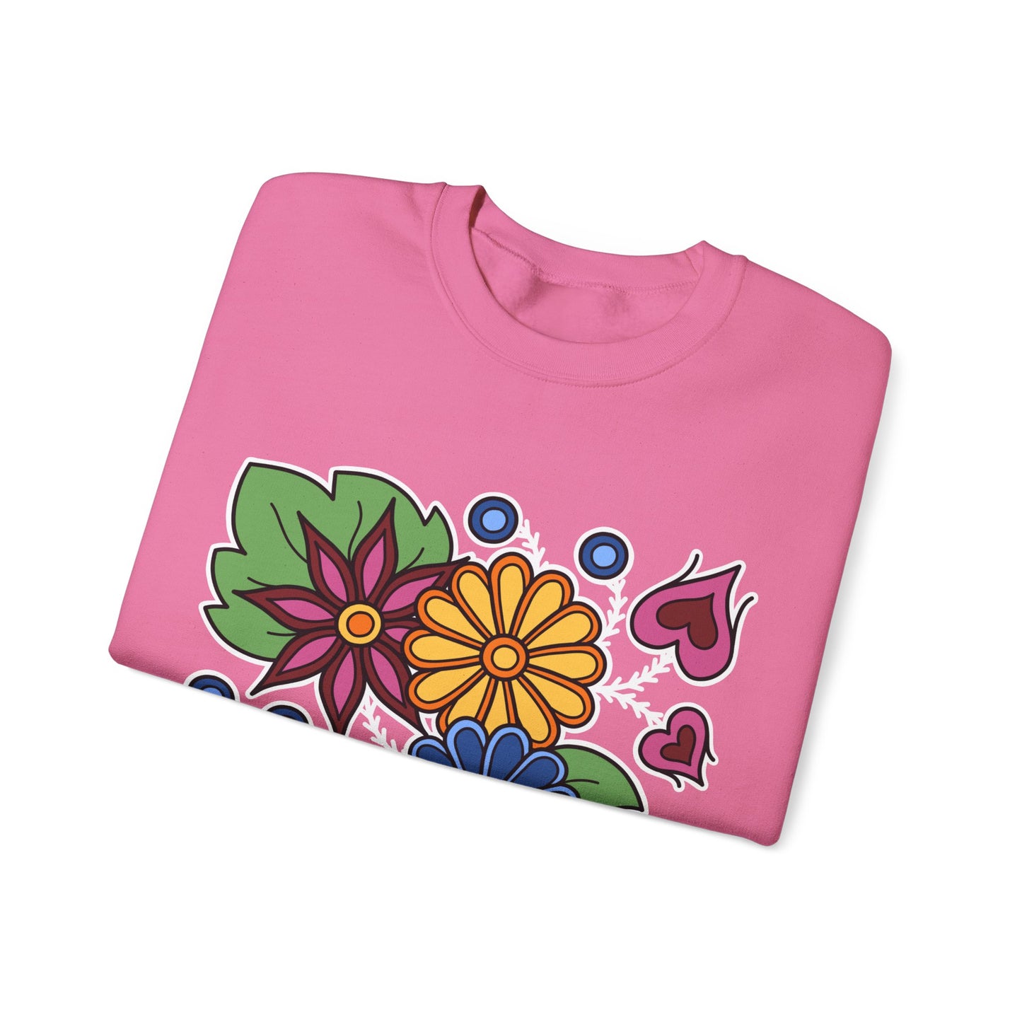 Hearts & Berries Contemporary Ojibwe Floral Design - Unisex Gildan Heavy Blend™ Crewneck Sweatshirt