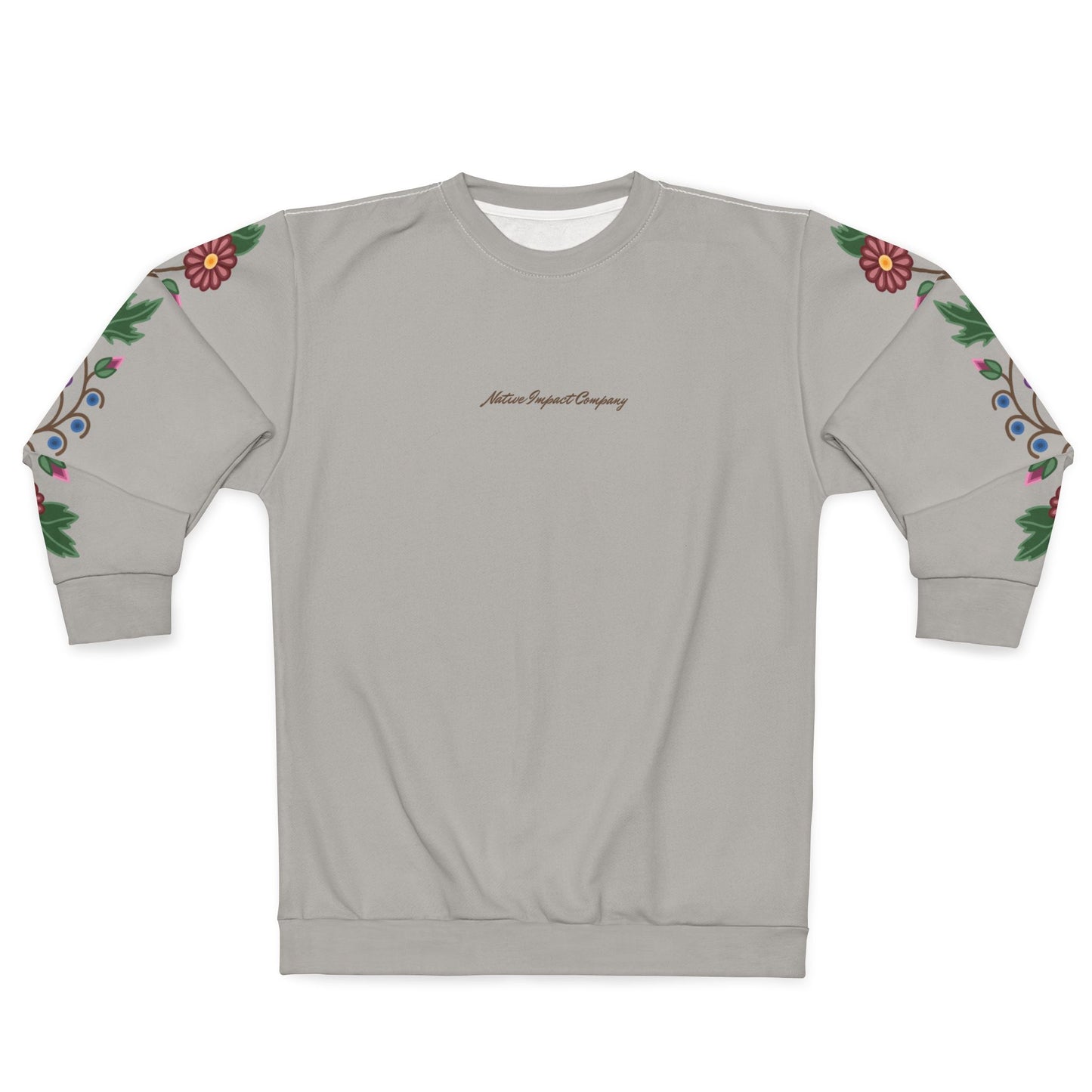 Woodland Ojibwe Floral  Sleeve Design - Unisex Sweatshirt - Light Gray