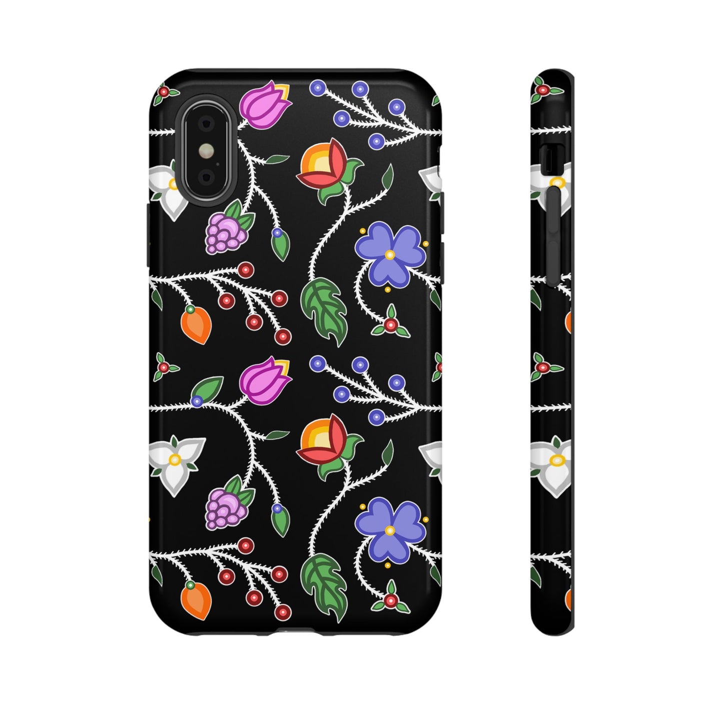 Ojibwe Floral Tough Phone Cases - Black