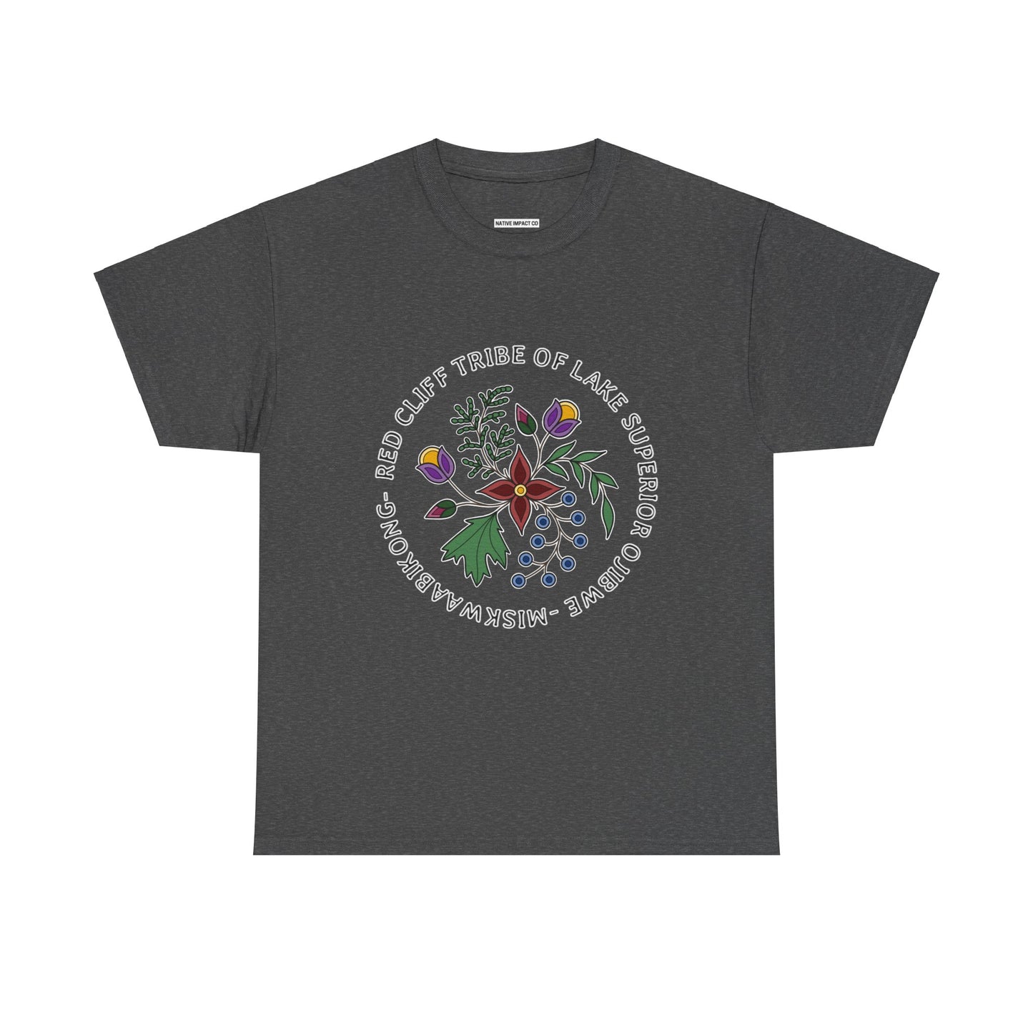 Red Cliff Tribe of Lake Superior Ojibwe Floral Design - Unisex Heavy Cotton Tee