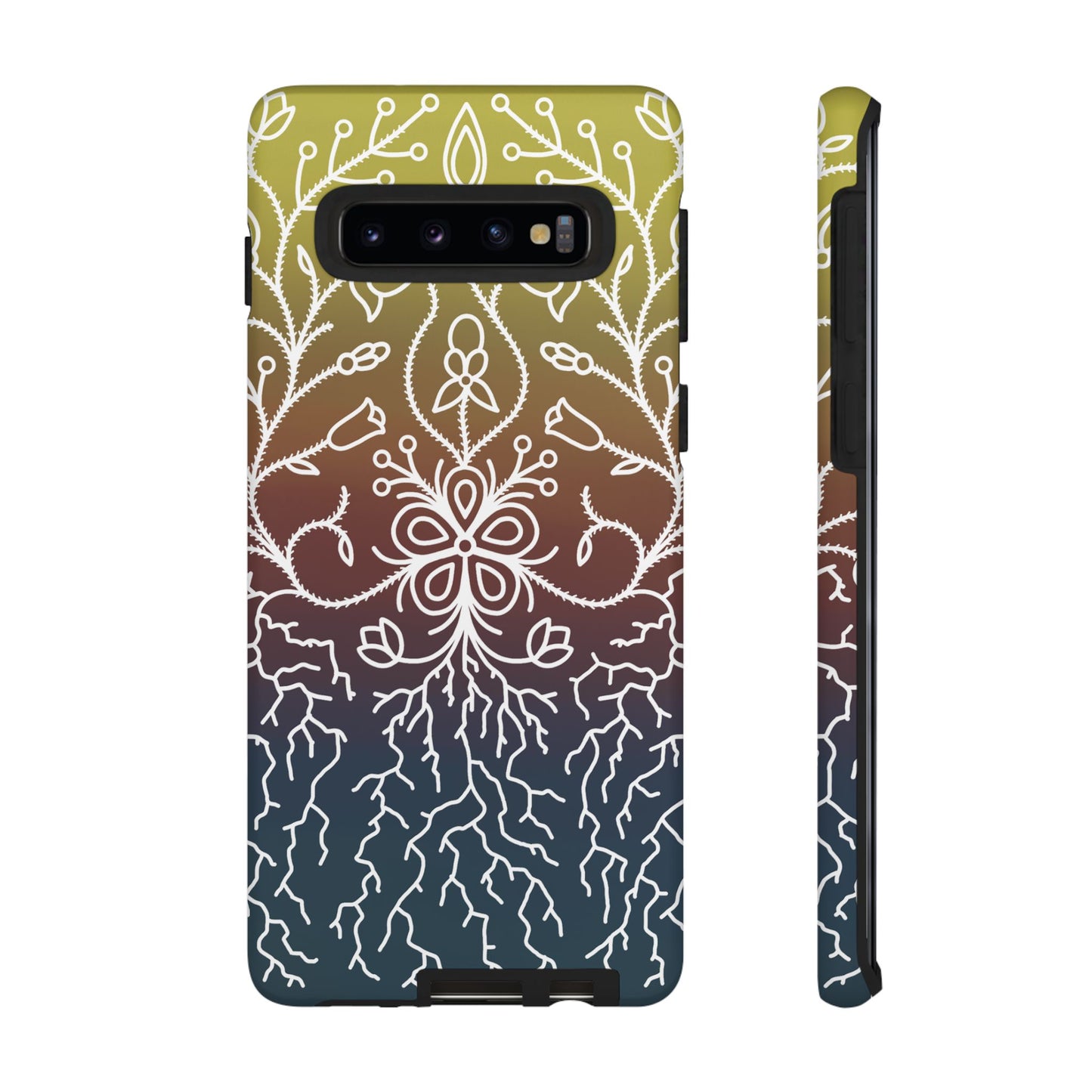 Sunset Ojibwe Floral Print Tough Phone Cases - Black