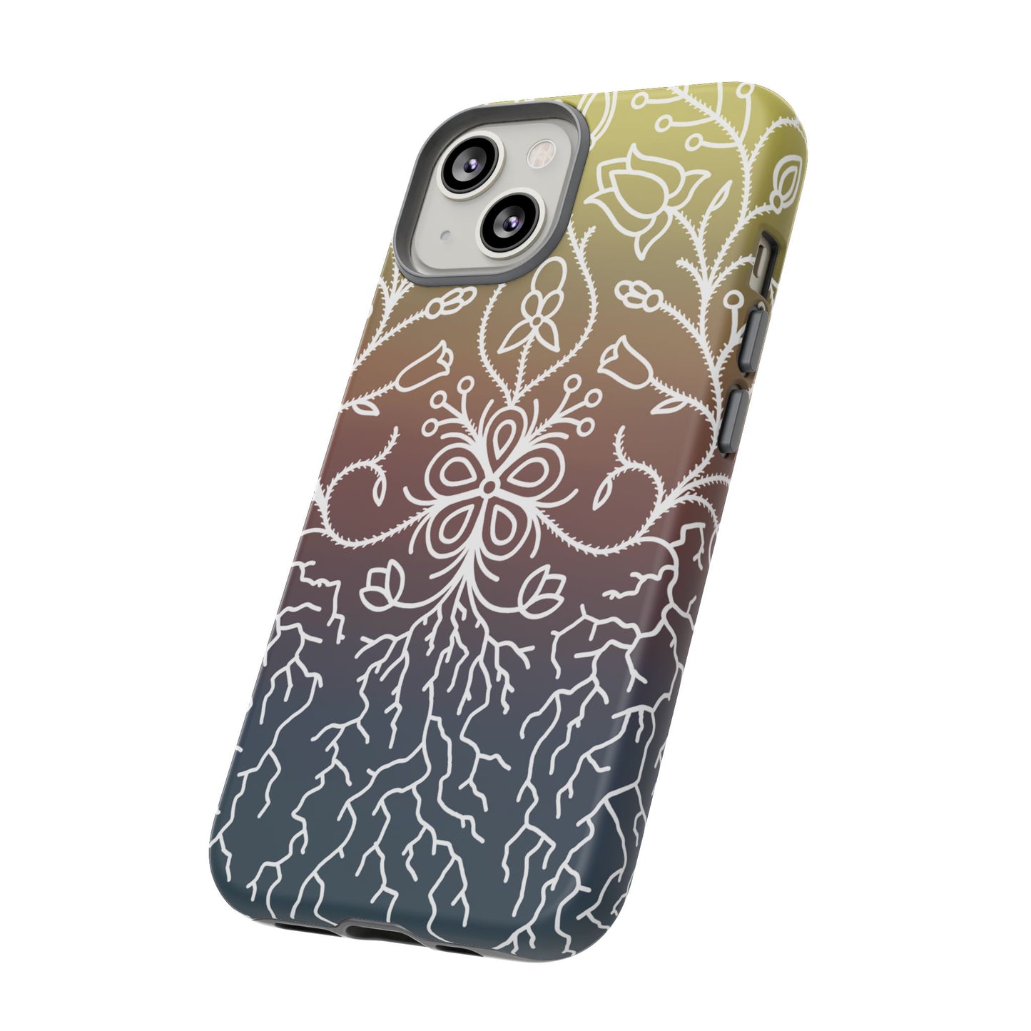 Sunset Ojibwe Floral Print Tough Phone Cases - Black