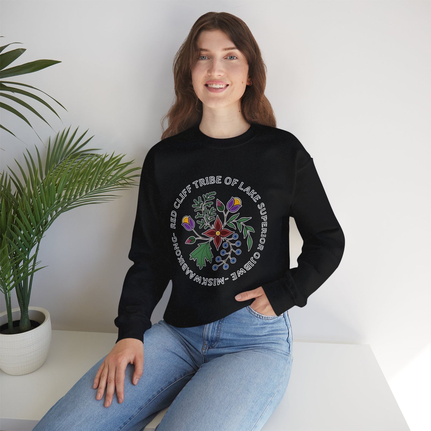 Red Cliff Tribe of Lake Superior Ojibwe Floral Design - Unisex Heavy Blend™ Crewneck Sweatshirt