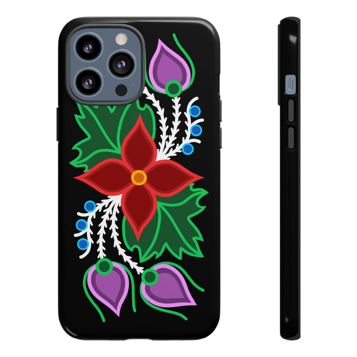 Traditional Ojibwe Floral Tough Phone Cases - Black