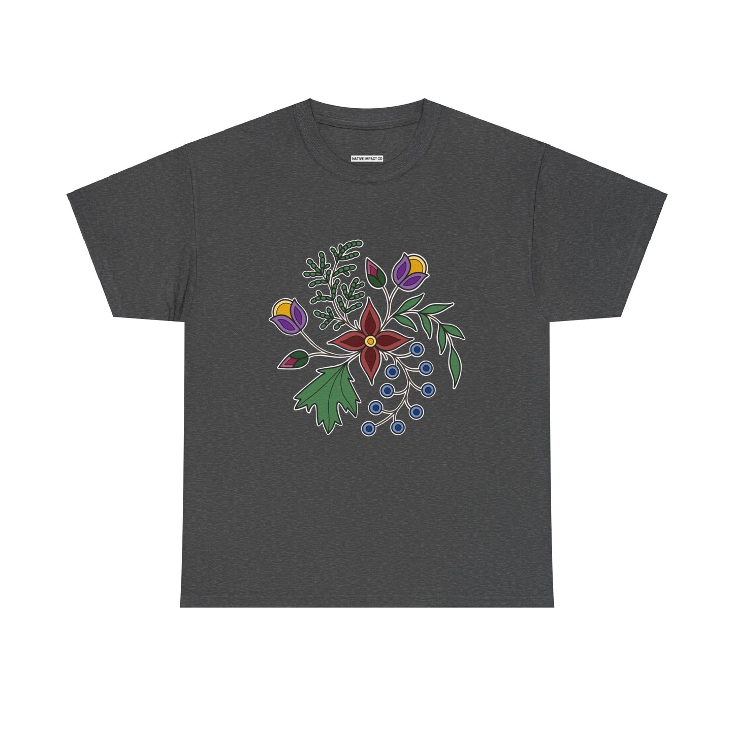 Giizhik / Cedar Ojibwe Floral Design - Unisex Gildan Heavy Cotton Tee