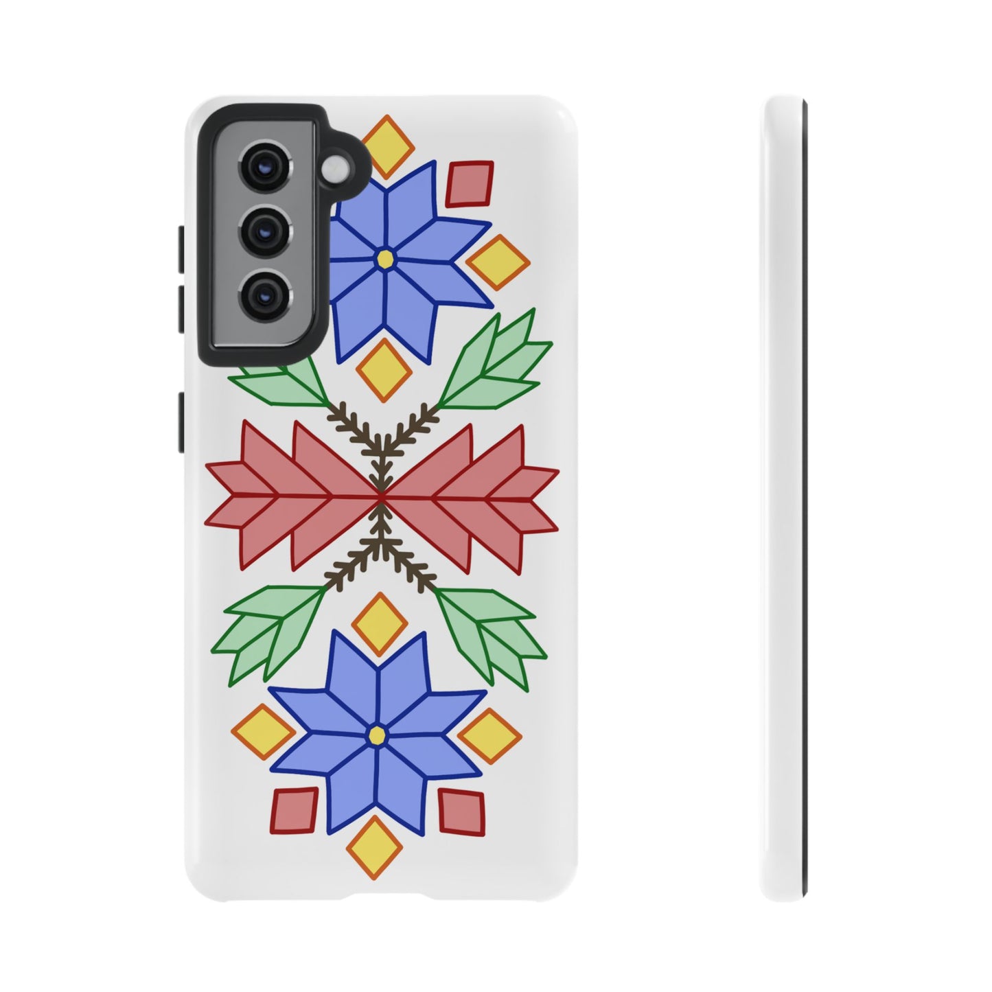 Geometric Ojibwe Floral Tough Phone Cases - White